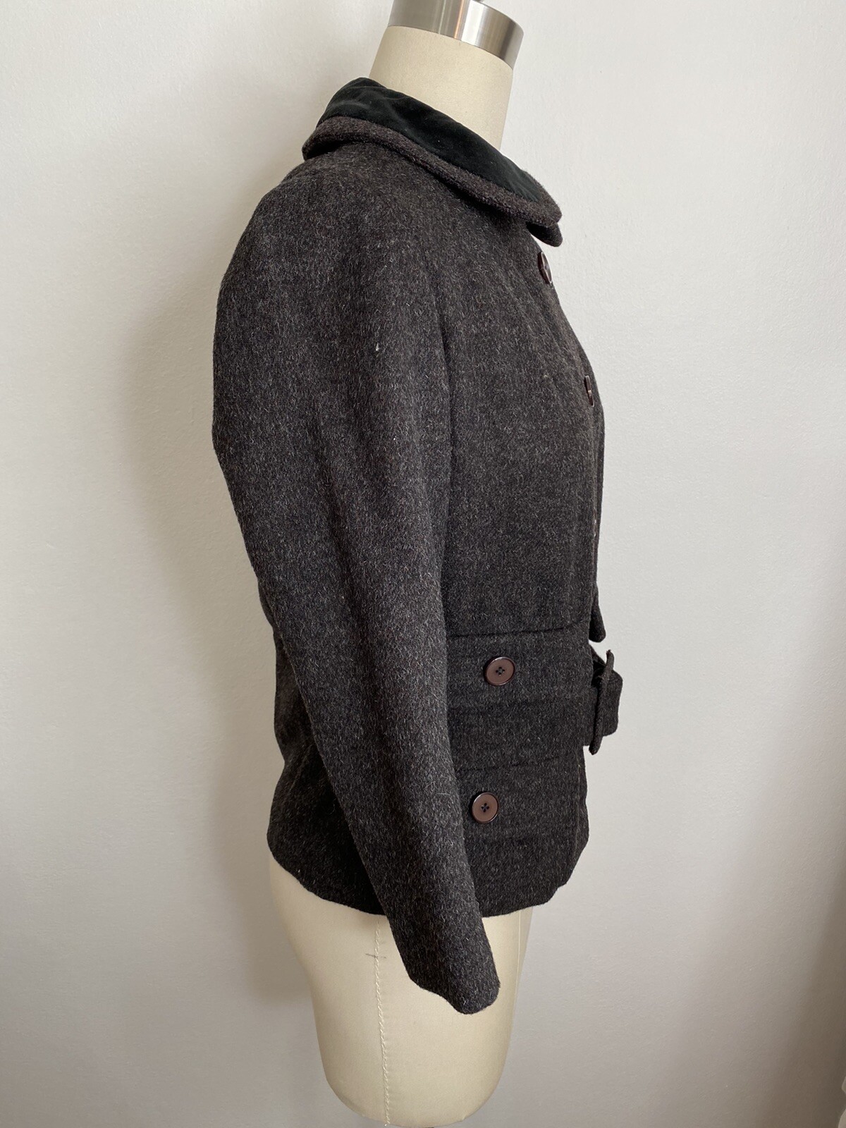 Vintage 50s 60s Sz S Sybil Zelker Polly Peck Wool Velvet Jacket Belt Grey Short