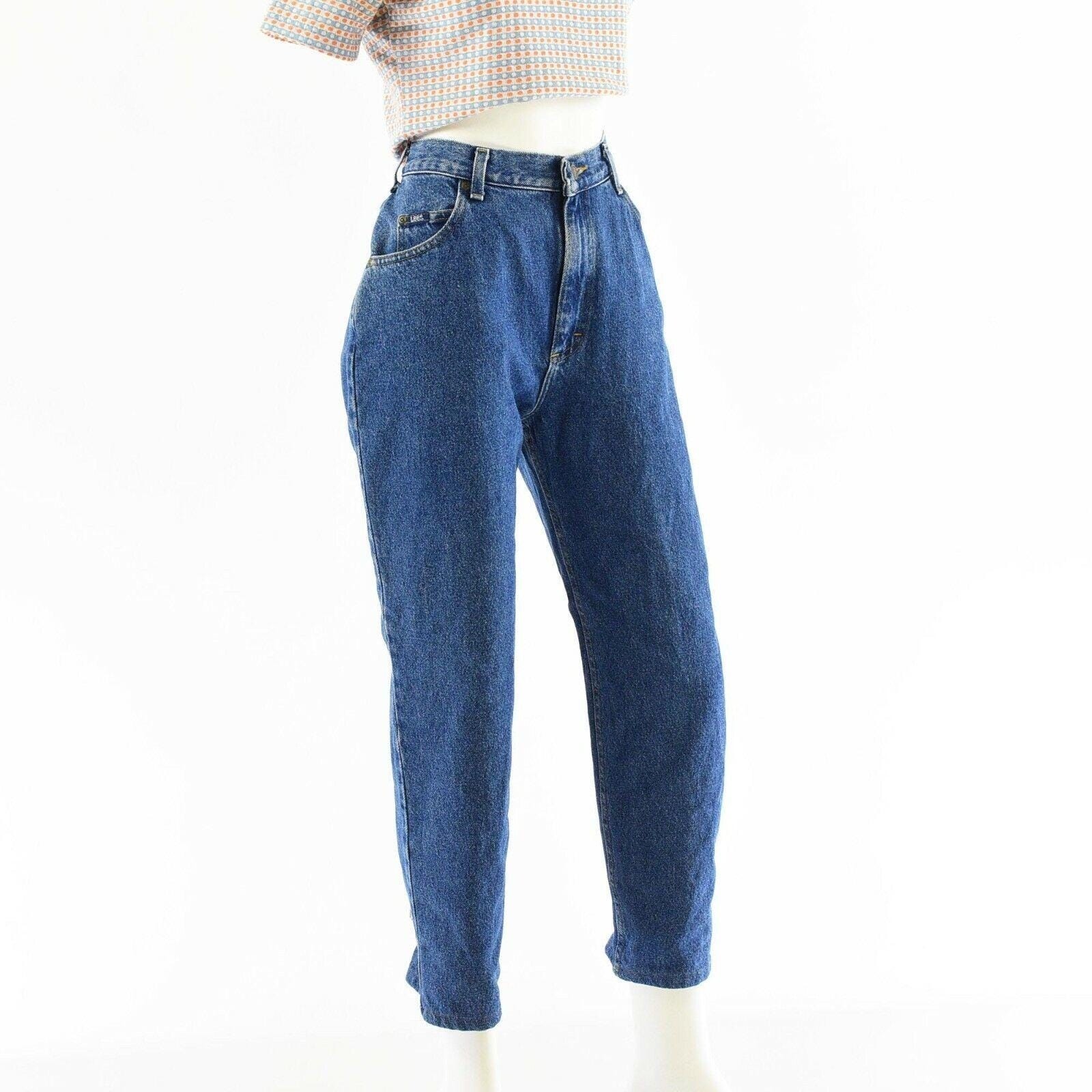80s Vintage Lee Acid Wash High Waist Yoked Tapered Leg Jeans Womens 14 Mom Jeans