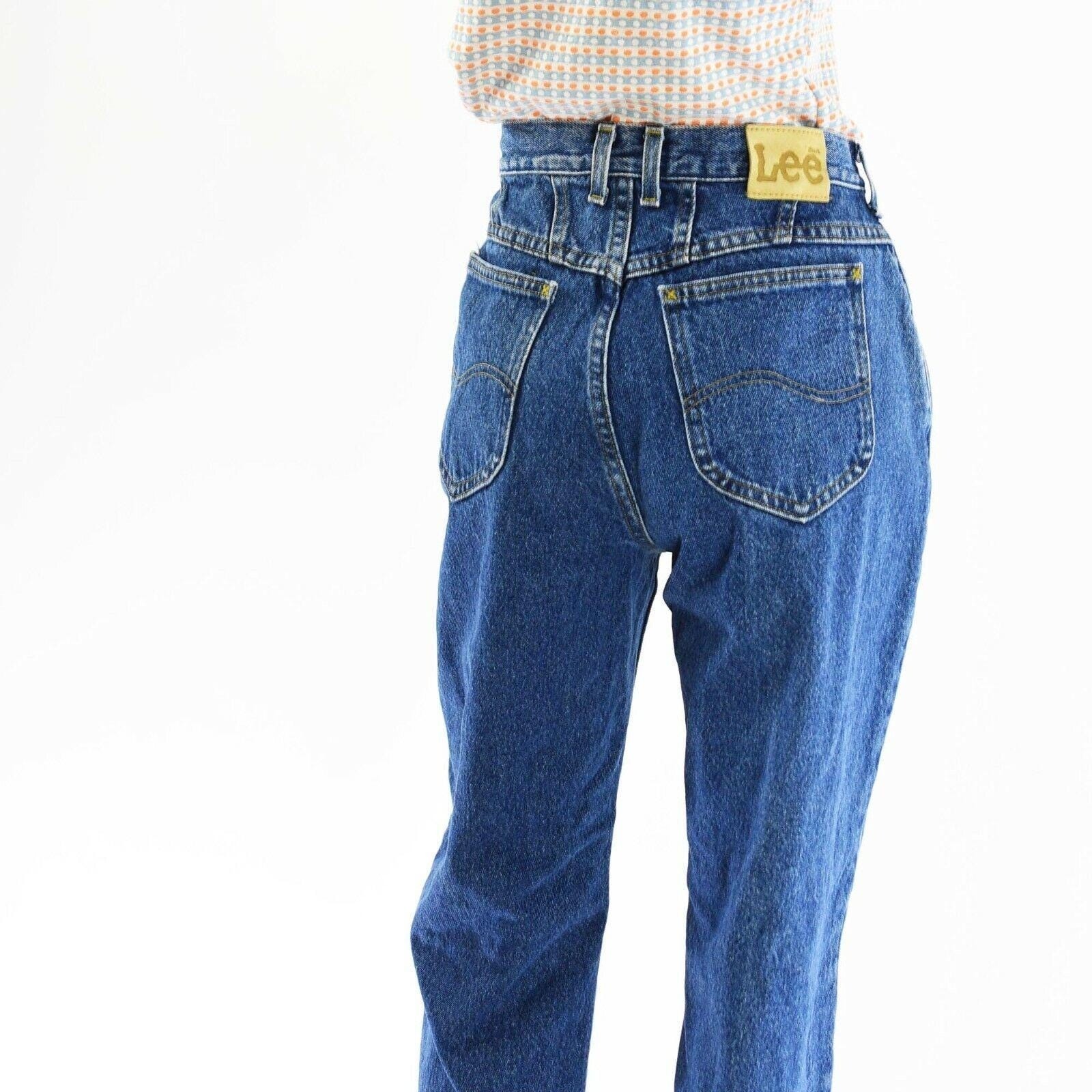 80s Vintage Lee Acid Wash High Waist Yoked Tapered Leg Jeans Womens 14 Mom Jeans
