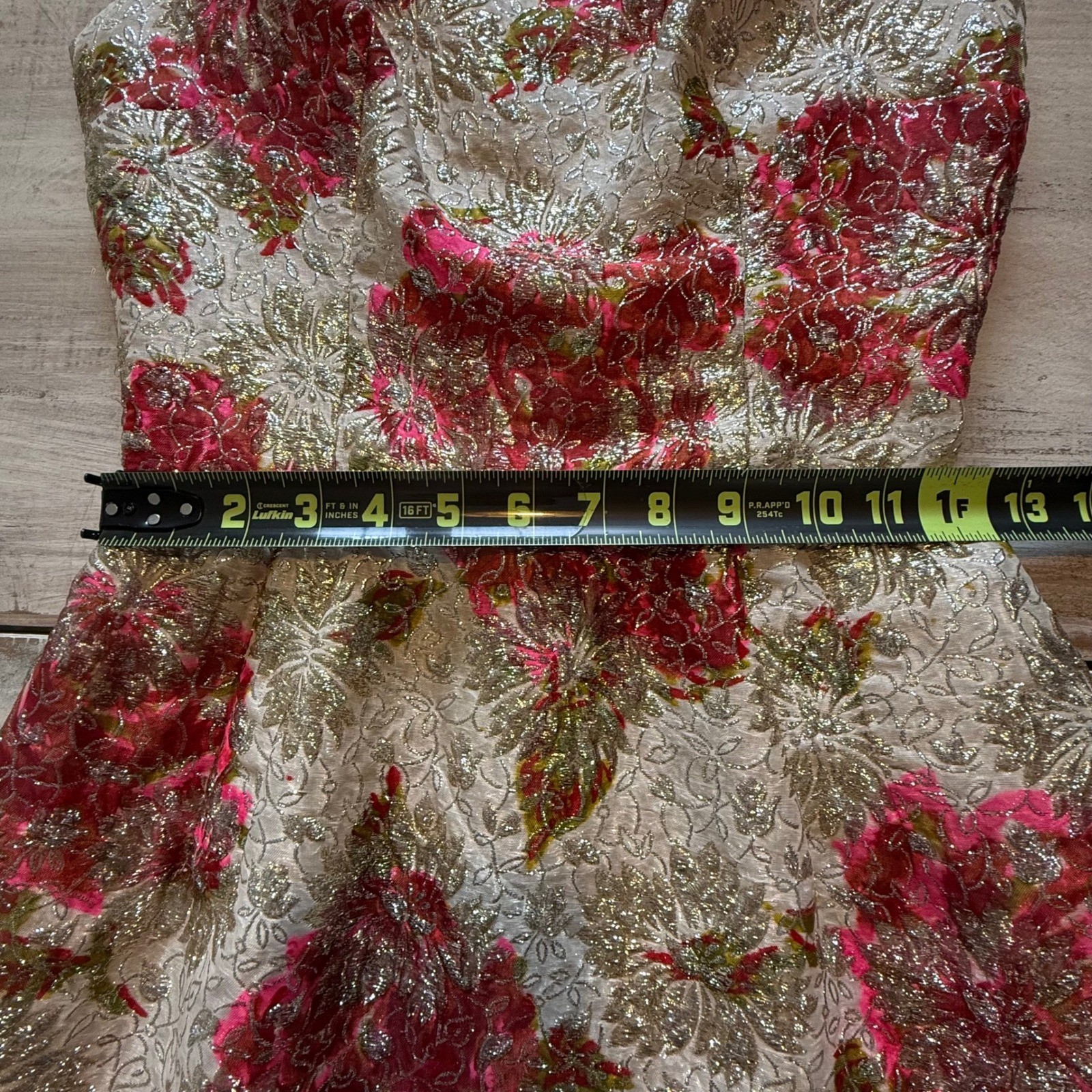 Jay Herbert California Vintage 1950s Gold Brocade Pink Floral Cocktail Dress XS