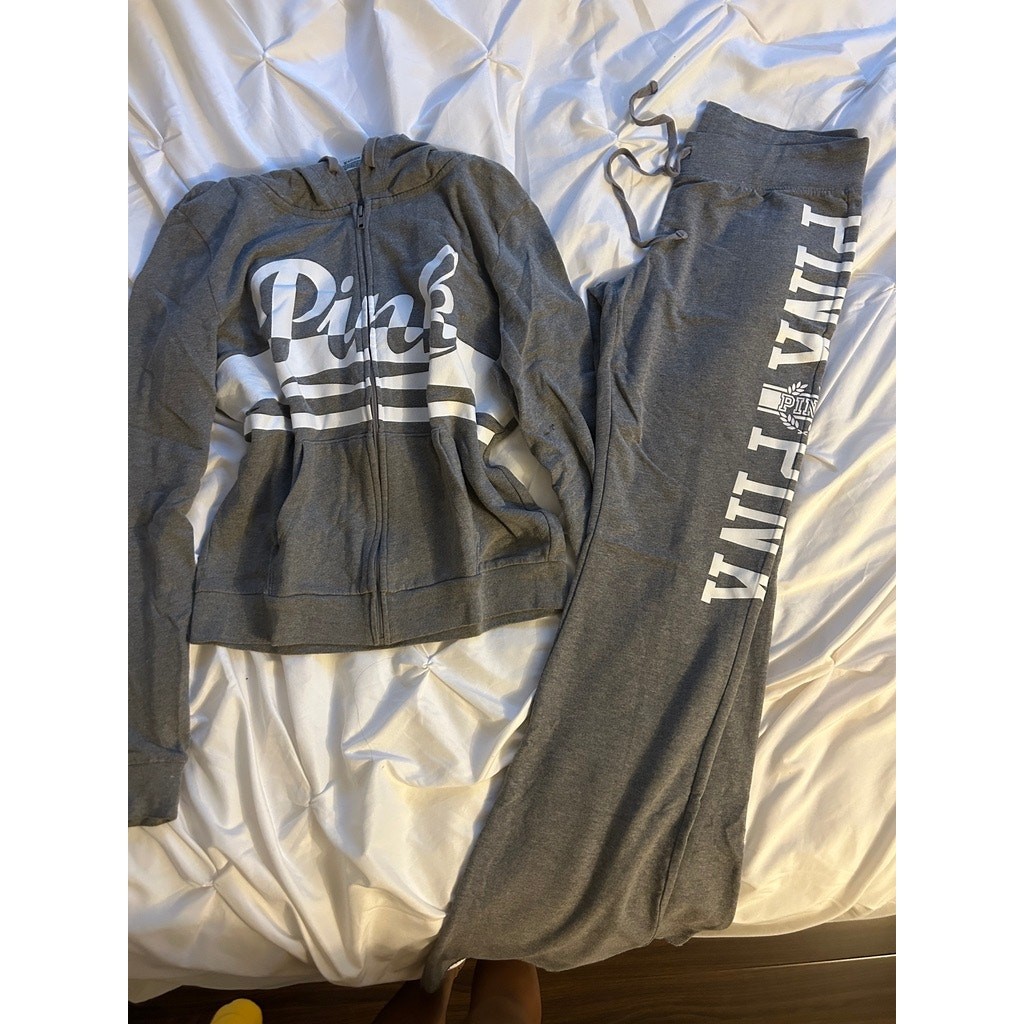 Victoria’s Secret PINK Two Piece Set Heather gray full-zip hoodie sweatpants