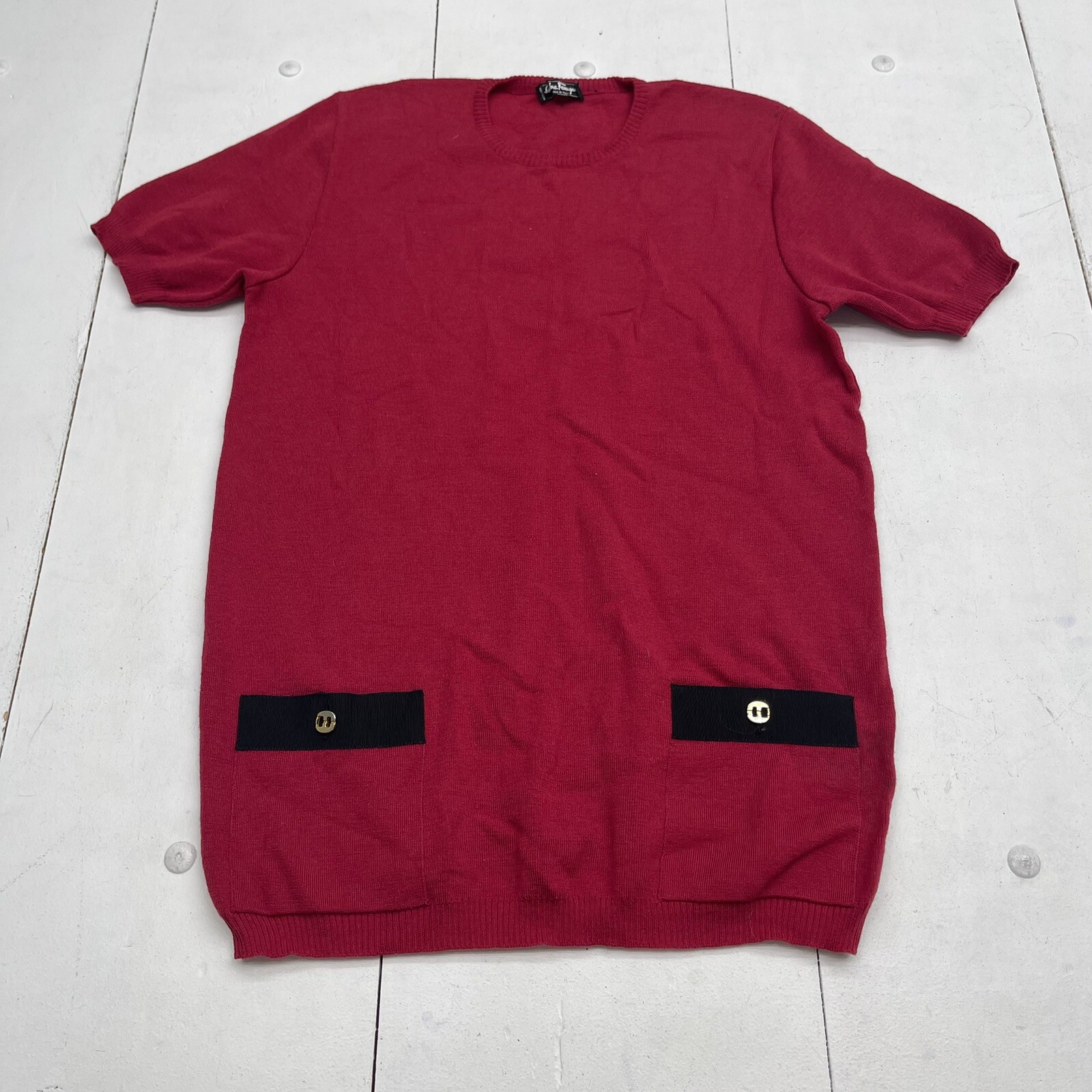 Vintage Salvatore Ferragamo Red Short Sleeve Pocket Front Sweater Tunic Women’s