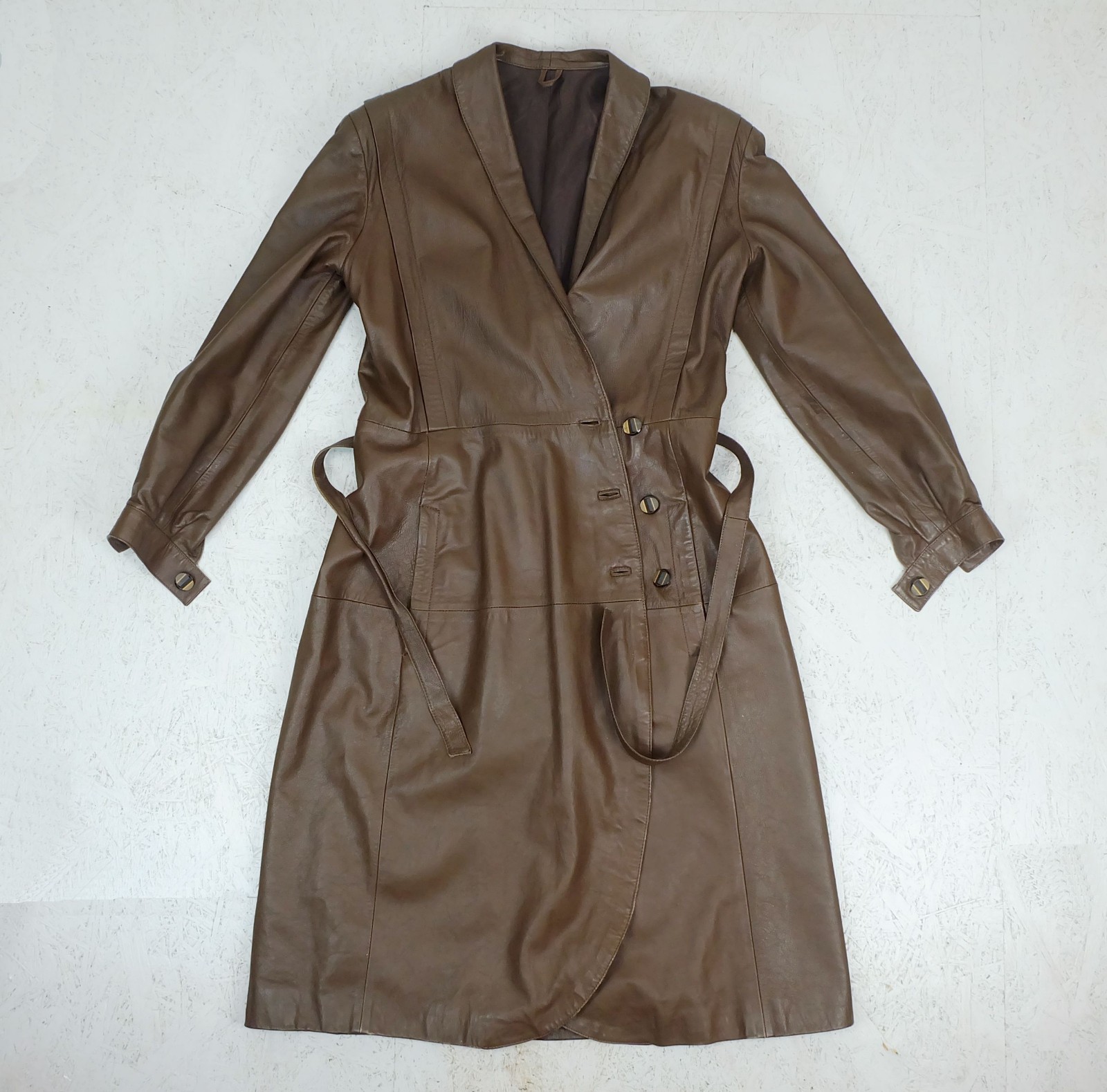 vintage leather coat coat size 38 chocolate brown leather 80s womens coat