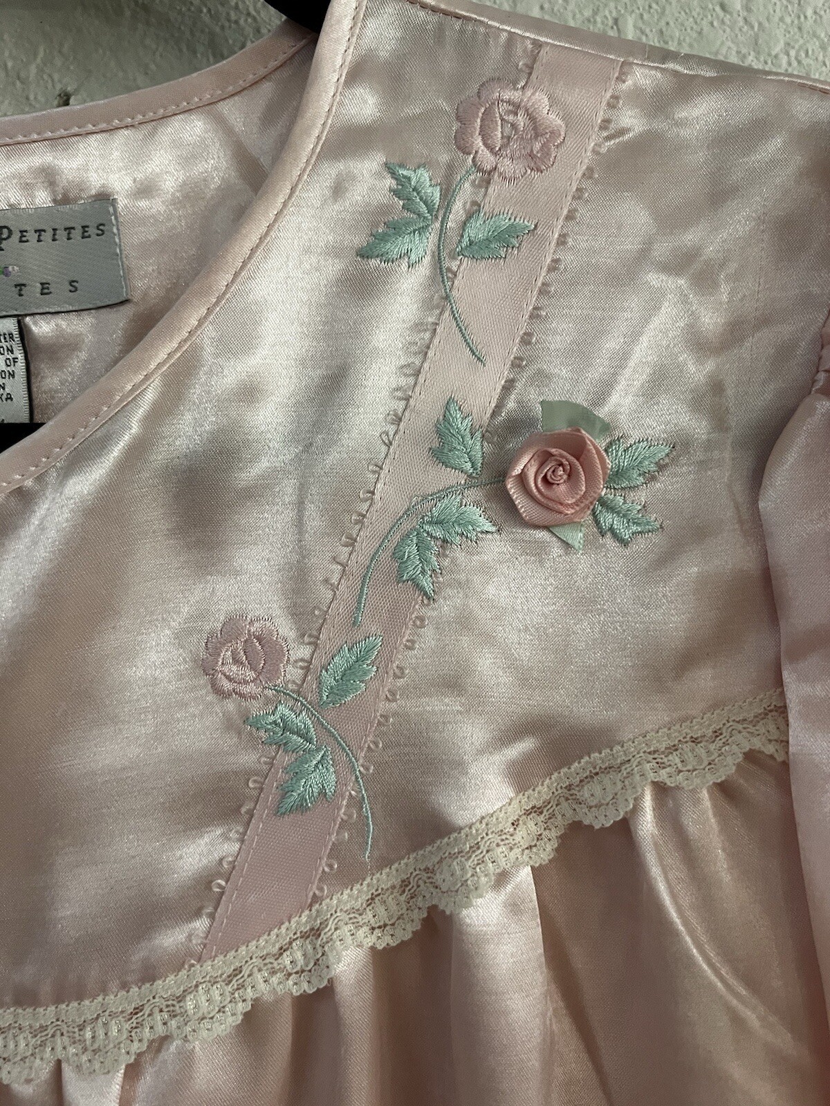 Vintage Erika Taylor Petites Intimates M Granny Core Pink Satin Nightgown