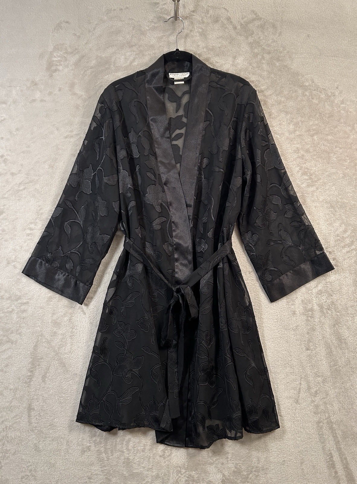 Vintage Morgan Taylor Intimates Floral Jacquard Black Robe Size M Whimsigoth
