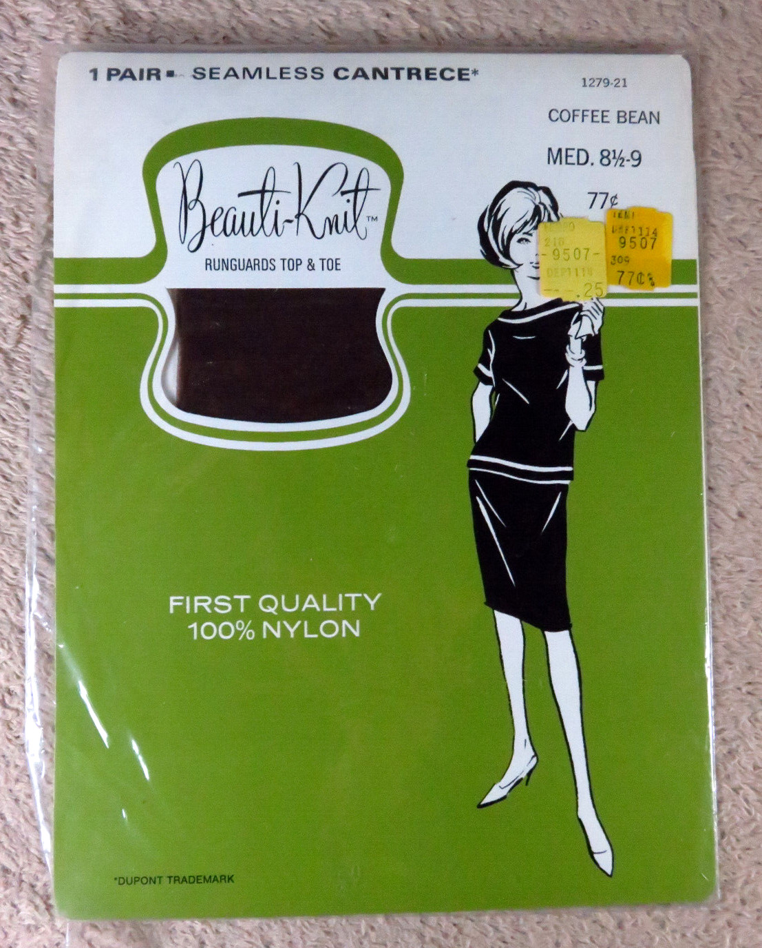 BEAUTI-KNIT Seamless 100% Nylon Stockings Hosiery COFFEE BEAN Sz – 8 1/2 – 9 M