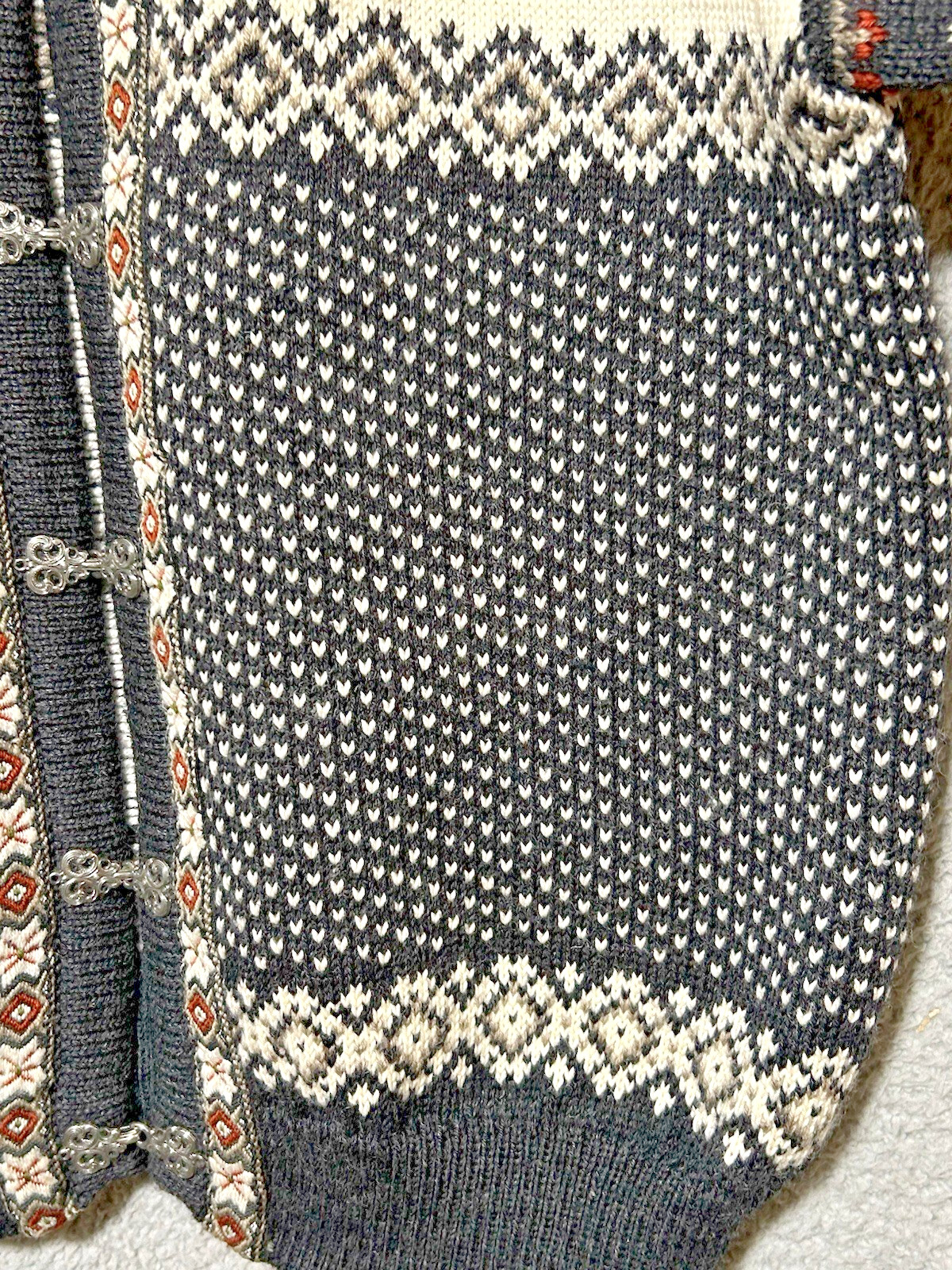 Vintage 80s Dale of Norway Cardigan Sz XL Nordic Fair Isle Snowflake Ski Sweater