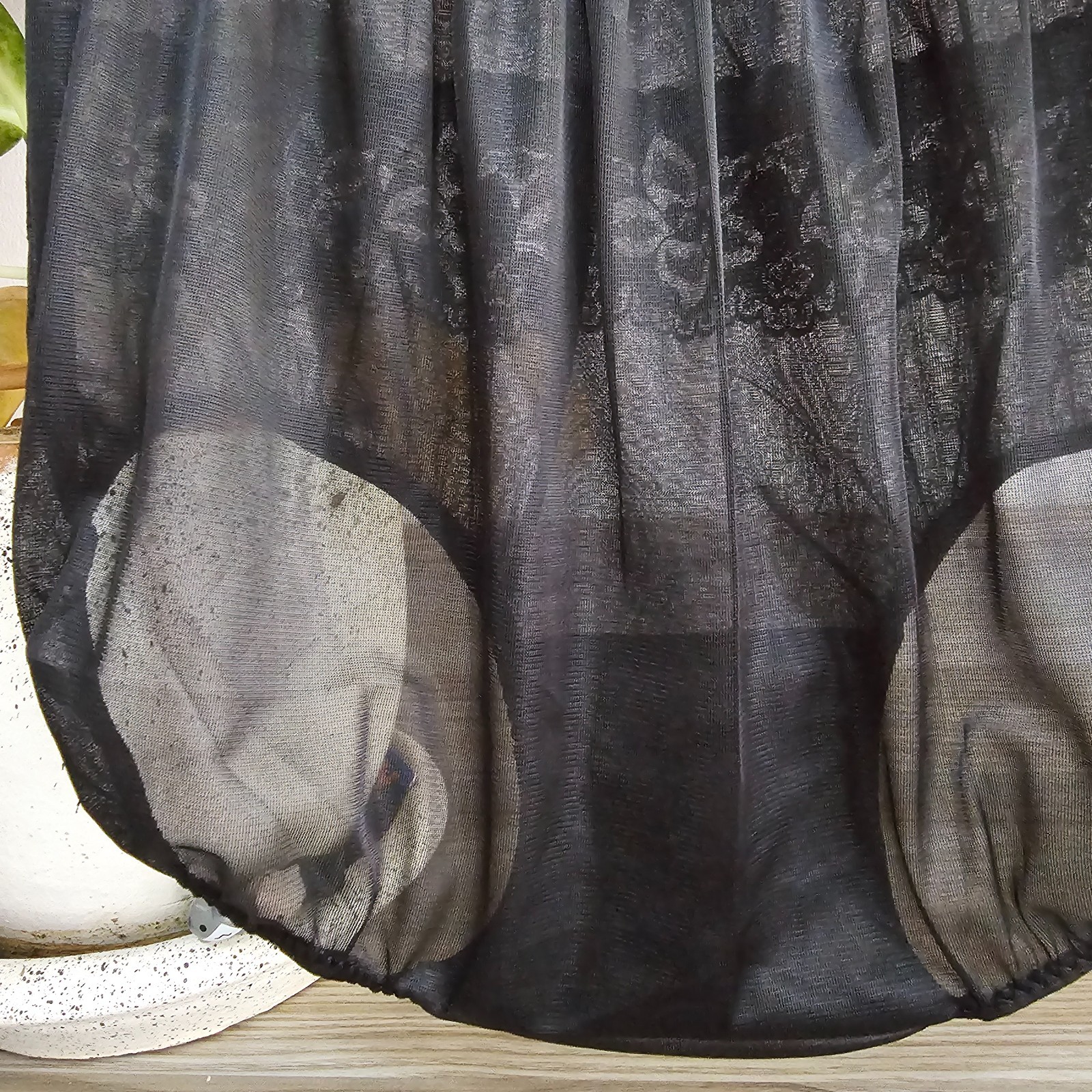 Vintage Sheer Nylon Panty Black Sissy Flower Lace Granny Brief Size 8 Hip 39-43″