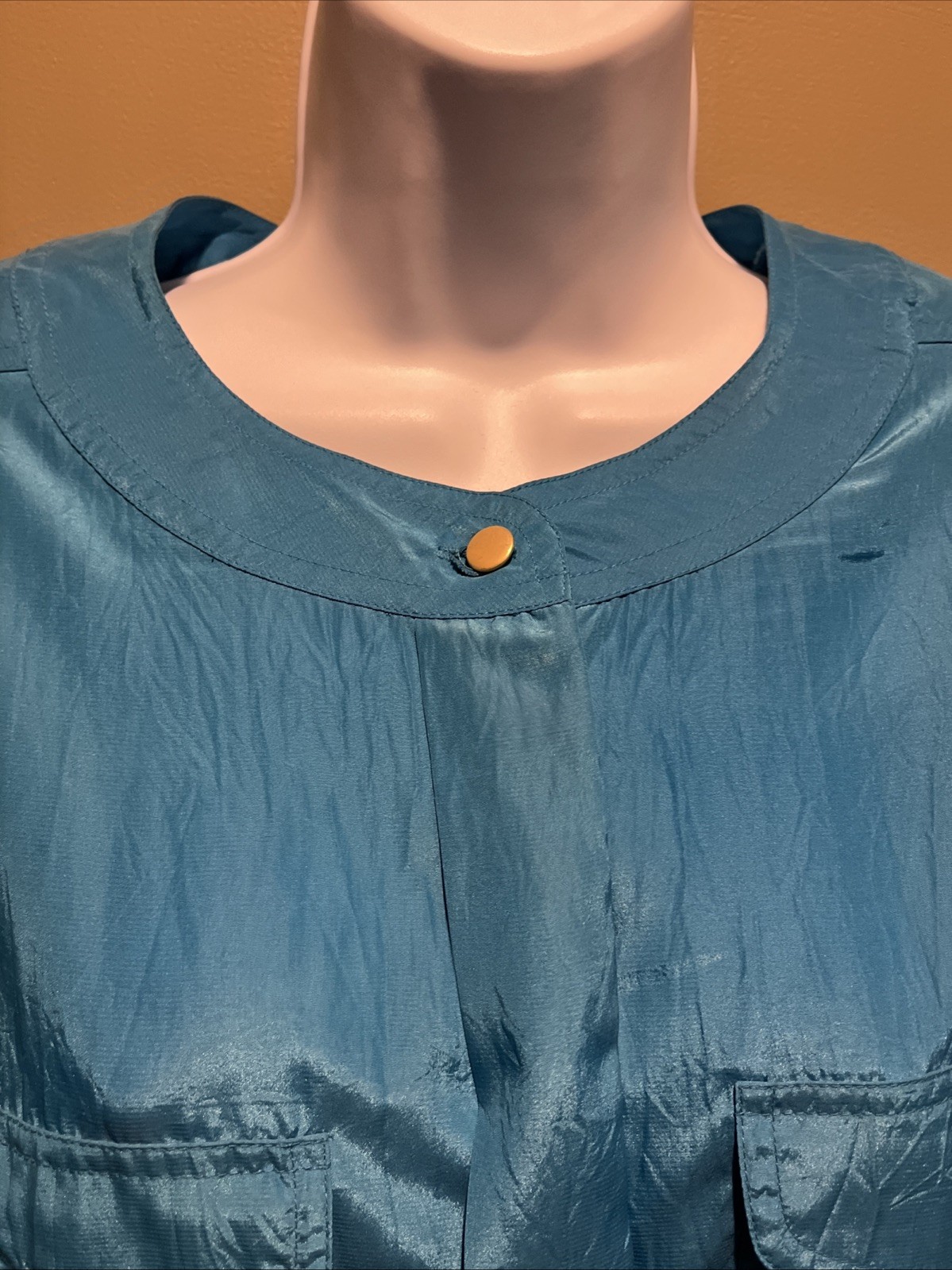 Vtg Josephine Women’s Blue Blouse 3/4 Sleeves 80s Retro Shoulder Pads Pockets