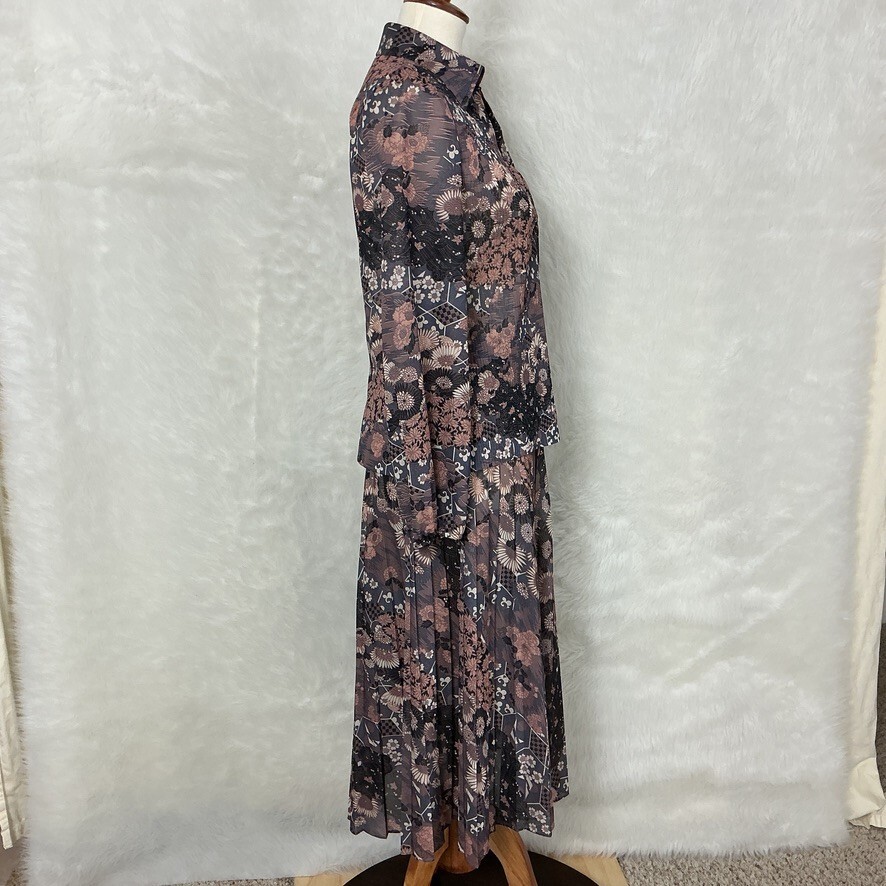 Vintage 70s Pink, Gray Ivory Psychedelic Micro Pleat Top & Skirt Set