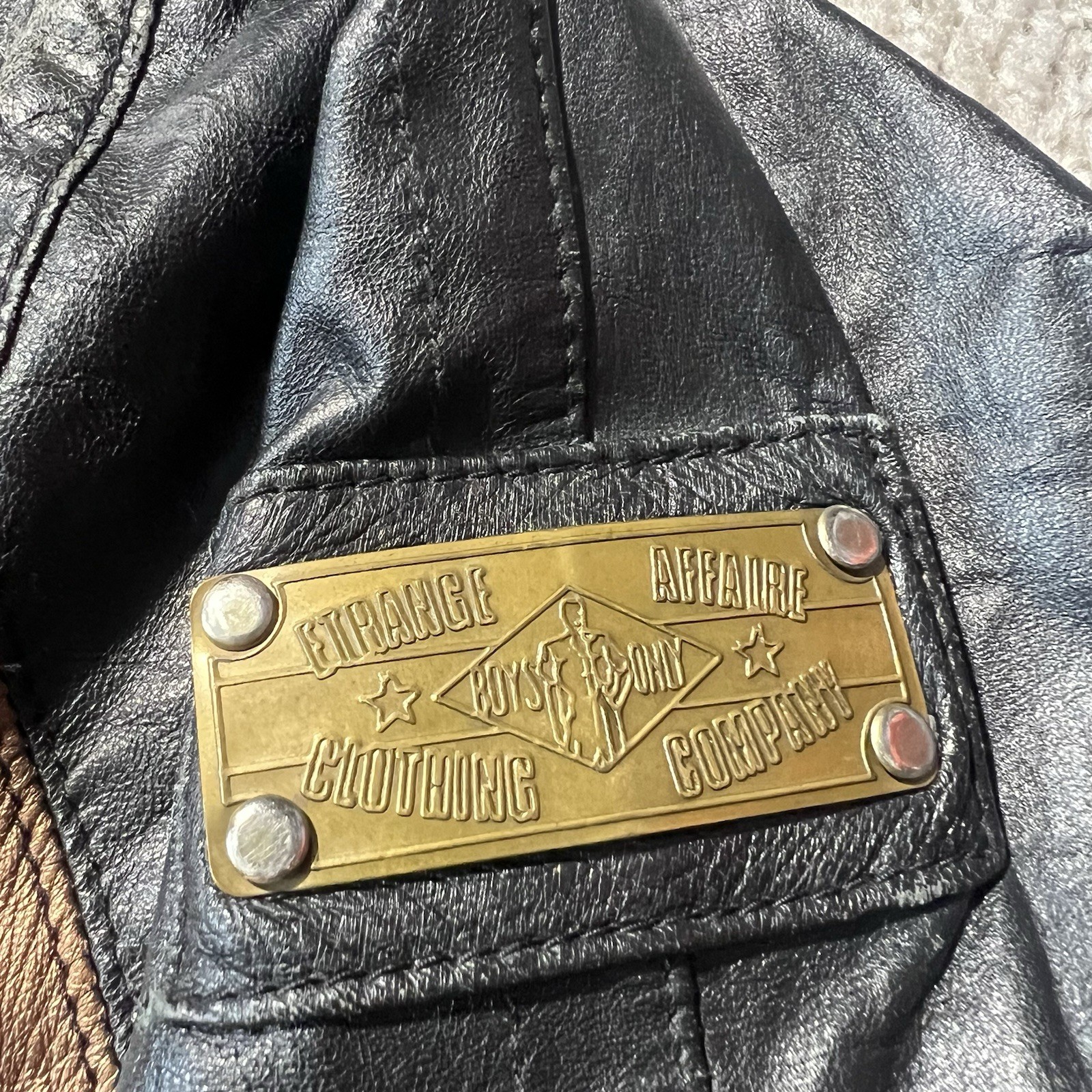 Vintage Black Brown Geometric Moto Biker Jacket Grunge 1980s 90s Italy Designer
