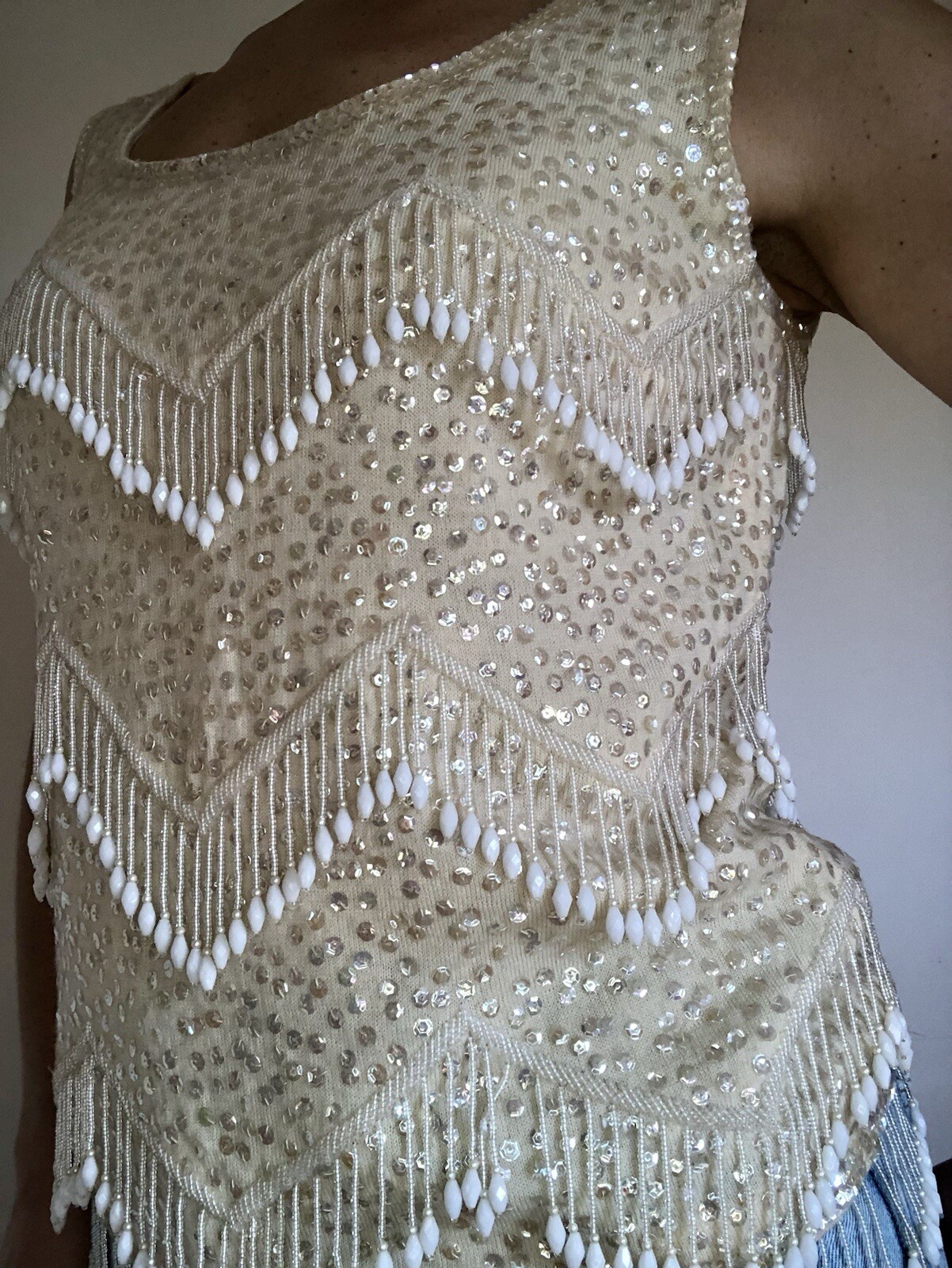 Vintage 60s Art Deco Sequin Top Beaded Tassels Ornate Work Of Art Elegance