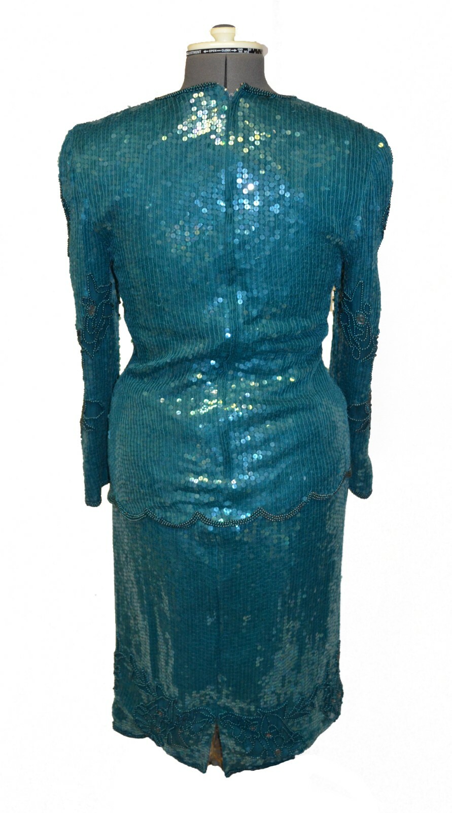 Eve’s Allure Vintage 80s Teal Silk Sequin 2 Piece Prom Party Formal Dress sz L