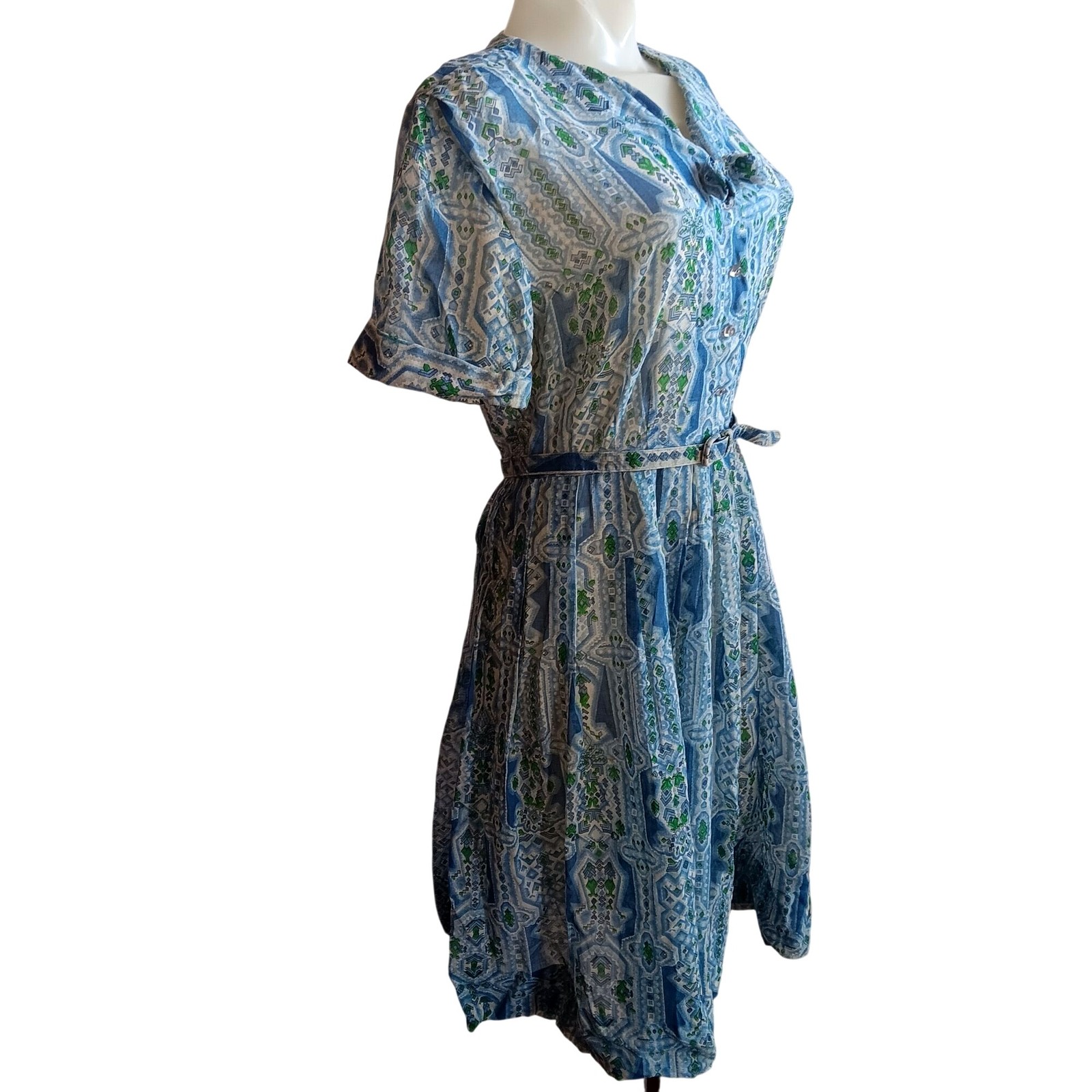 Berkshire True Vintage Dress 10 1960’s Sheer Geometric Print House Belt B-Tween