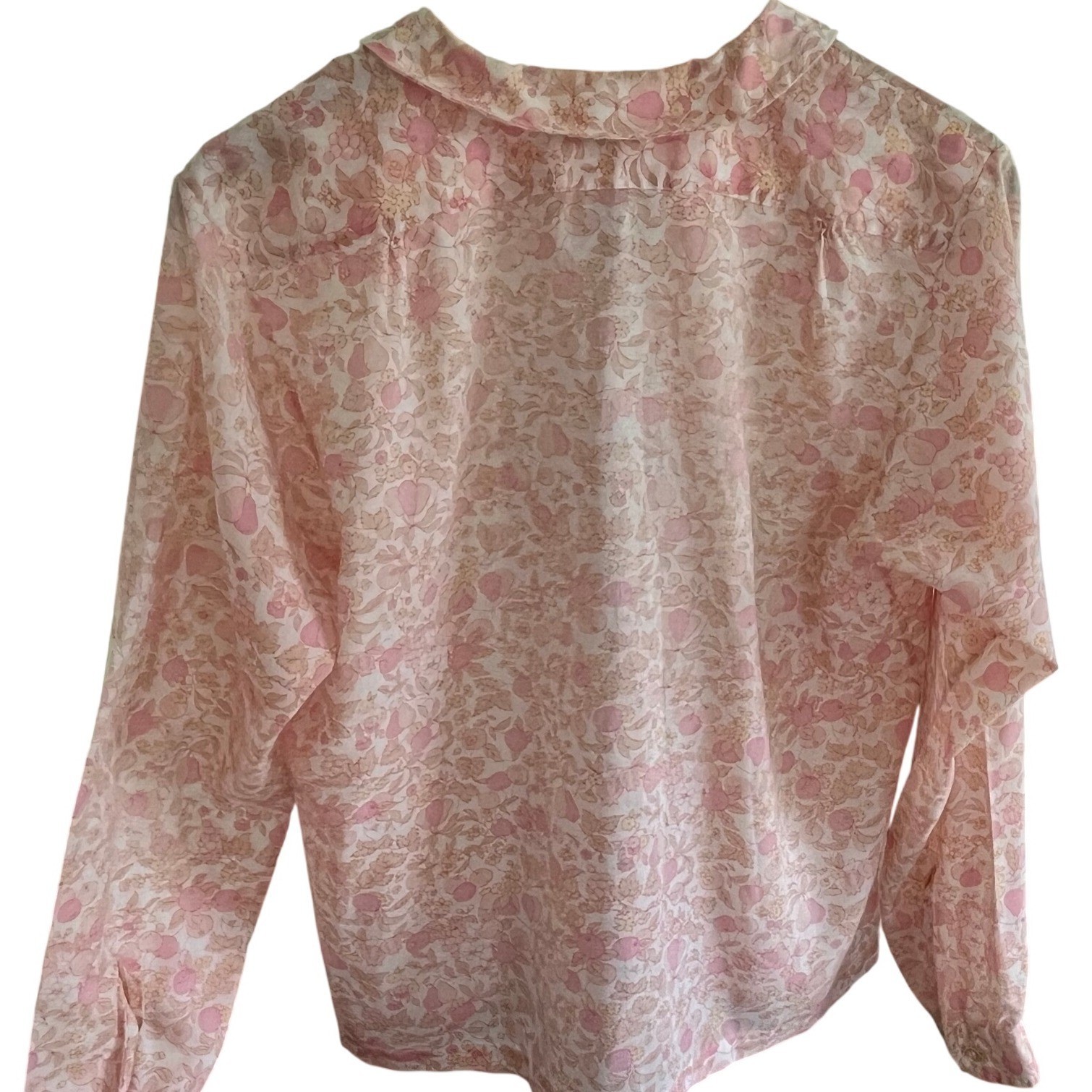 Vintage 70s Cottagecore Pink Fruit Floral Print Button Down Blouse Size M
