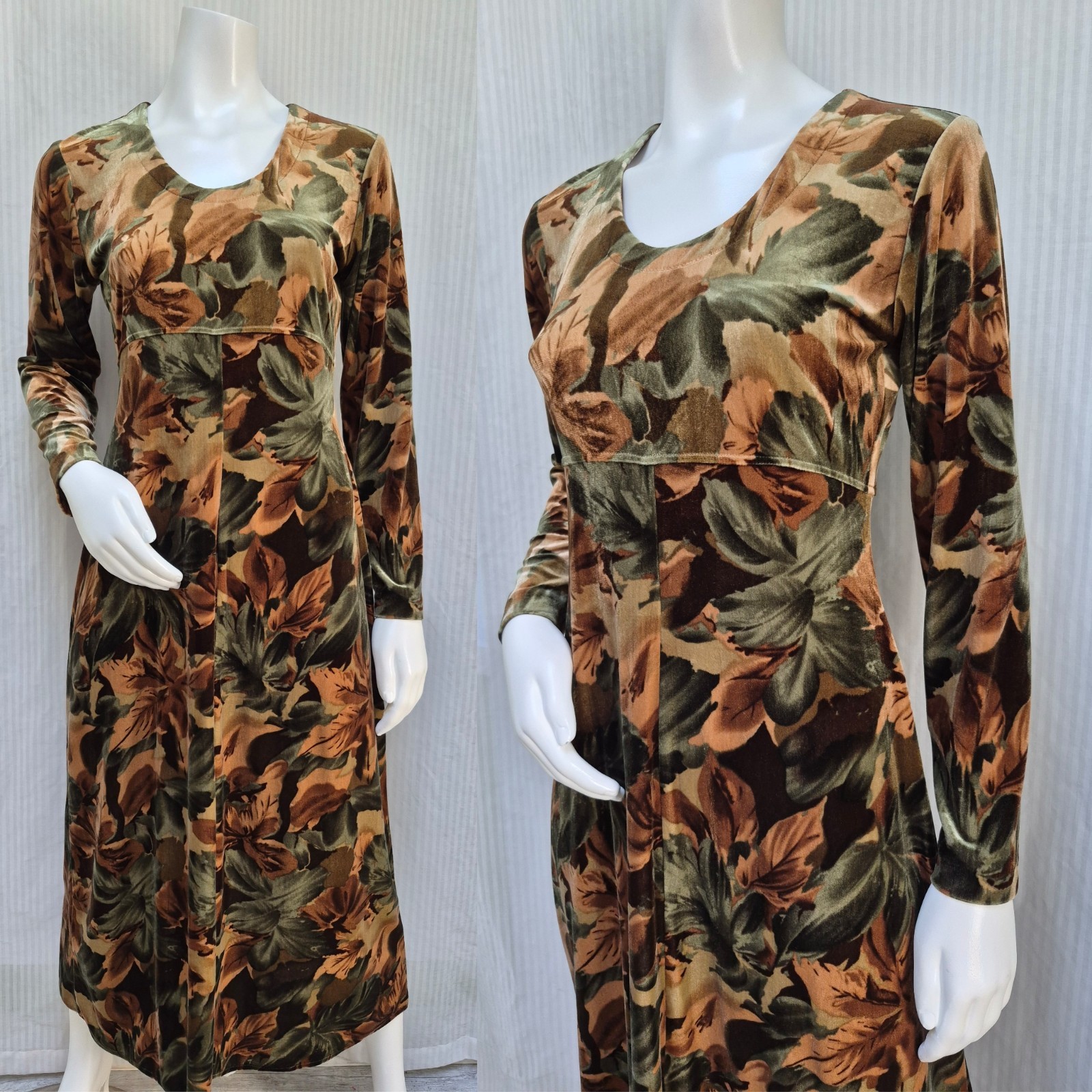 Vintage 1990s Rabbit Rabbit Rabbit Designs Brown Green Velvet Dress – Size S/M