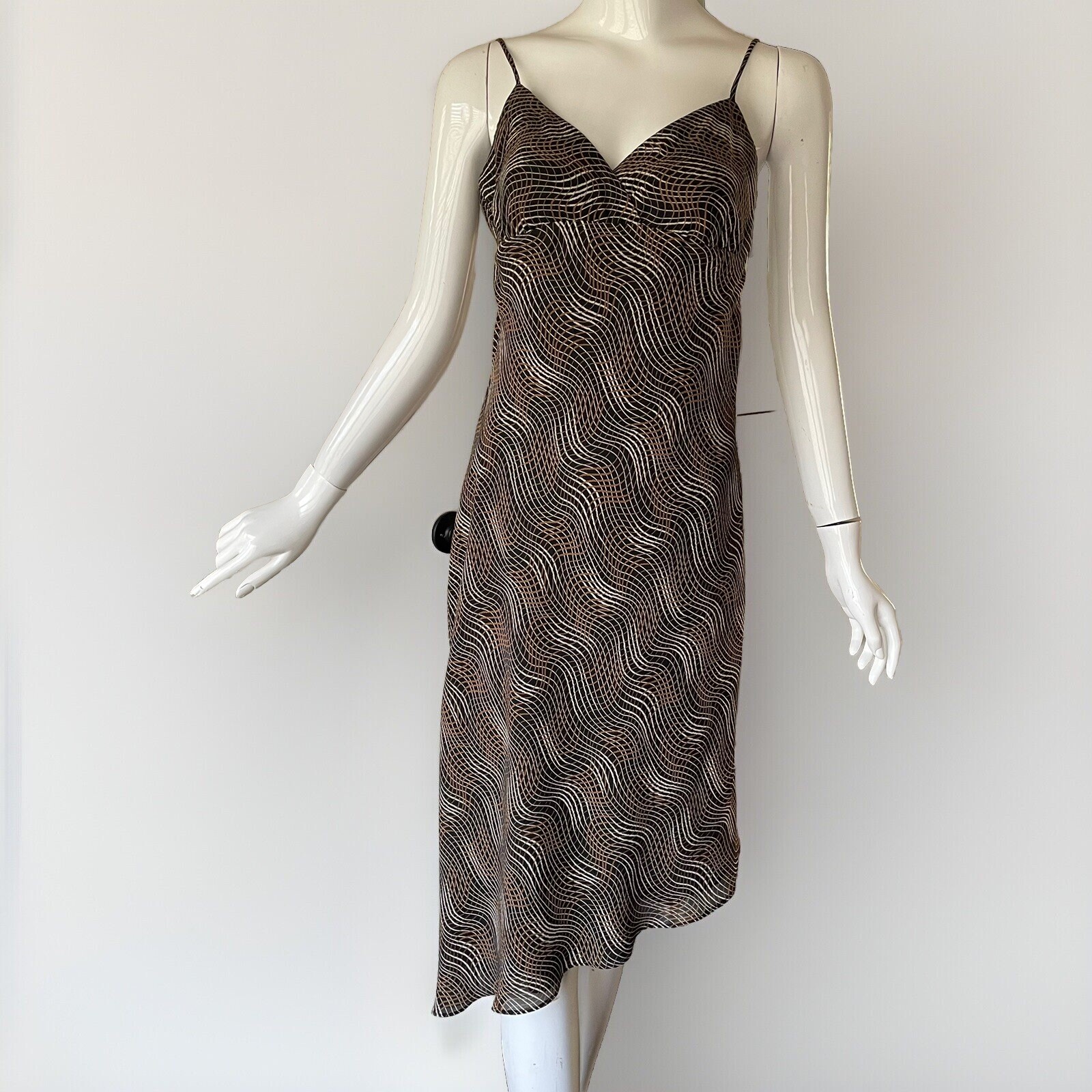 Vintage 90’s Y2K Brown Whimsigoth Fairy Grunge Asymmetrical Hem Slip Dress Sz 4