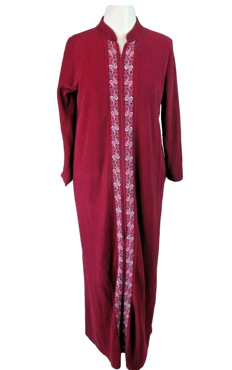 VTG Valetta Zip Embroidered Long Maxi Bath Robe Housecoat M UNION Maroon