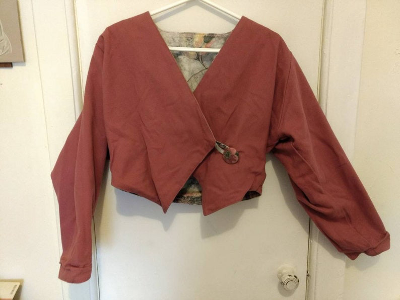 Vintage 90s Cropped Jacket by Villa Factory 46″ Bust Large Floral Romantic Boho
