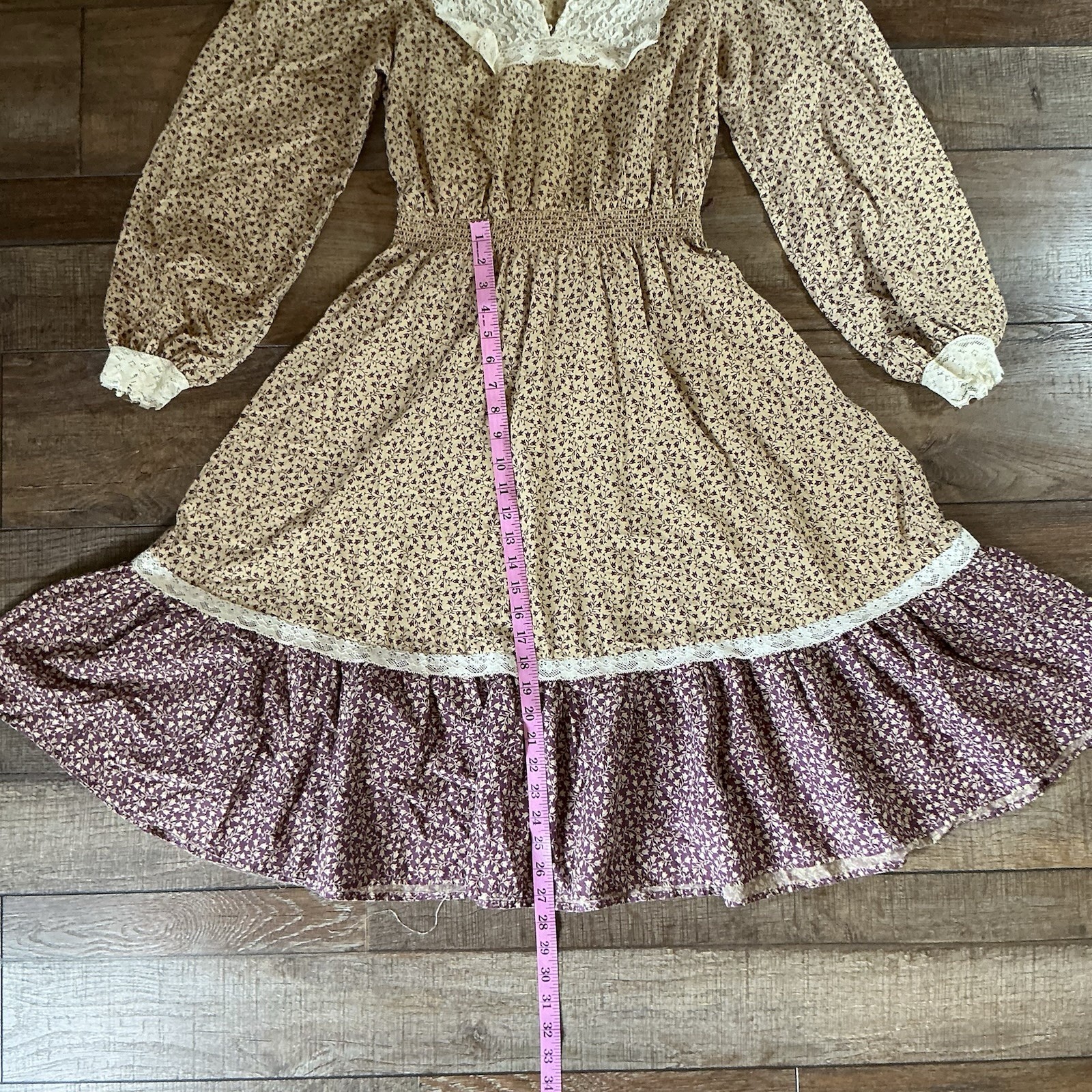 VTG 80s Candi Jones Prairie Dress Women’s Small Cream Lace Midi Fit Flare #10822