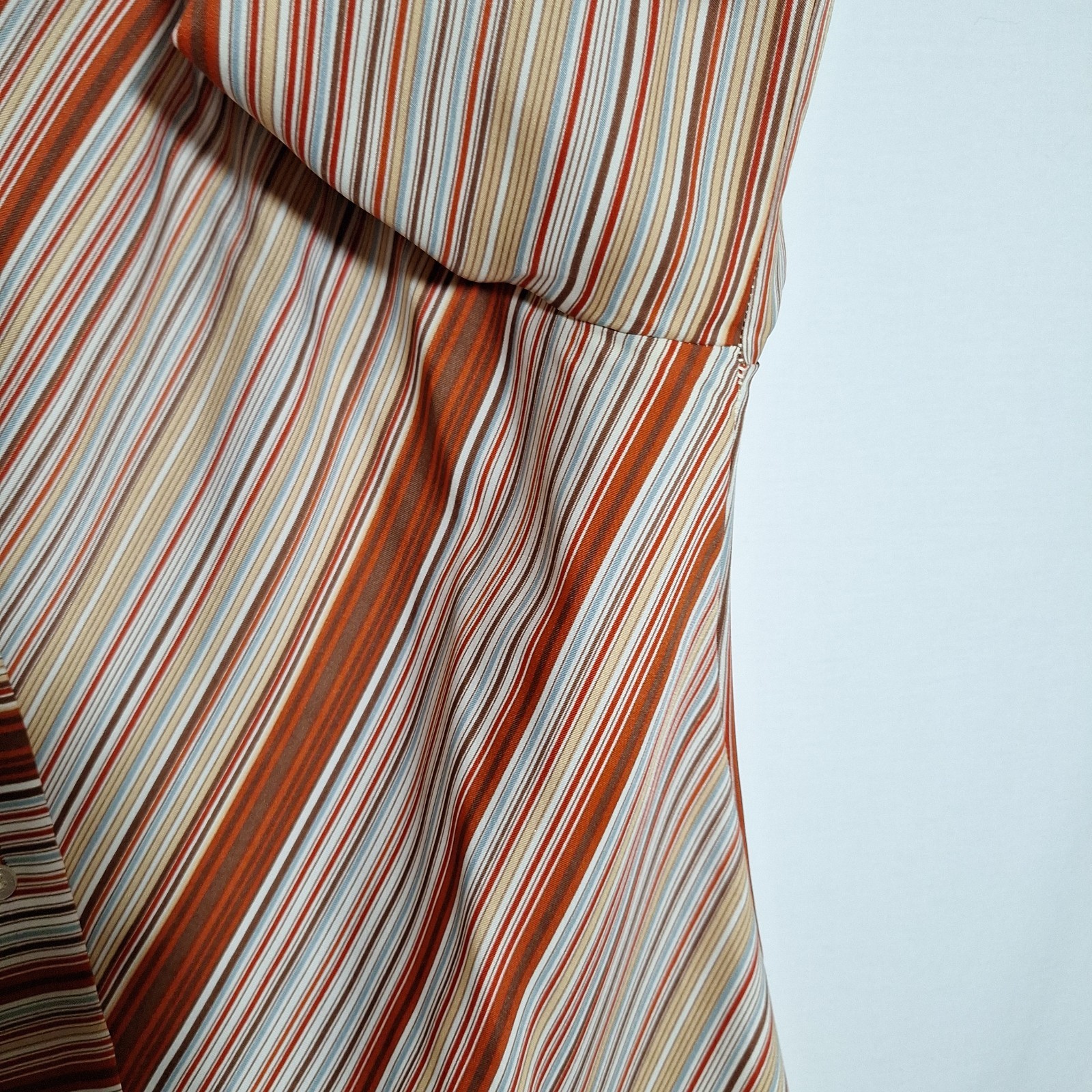 Vintage 1970s Alice Stuart Chevron Stripe Tie Neck Blouse Rust Brown Long Sleeve