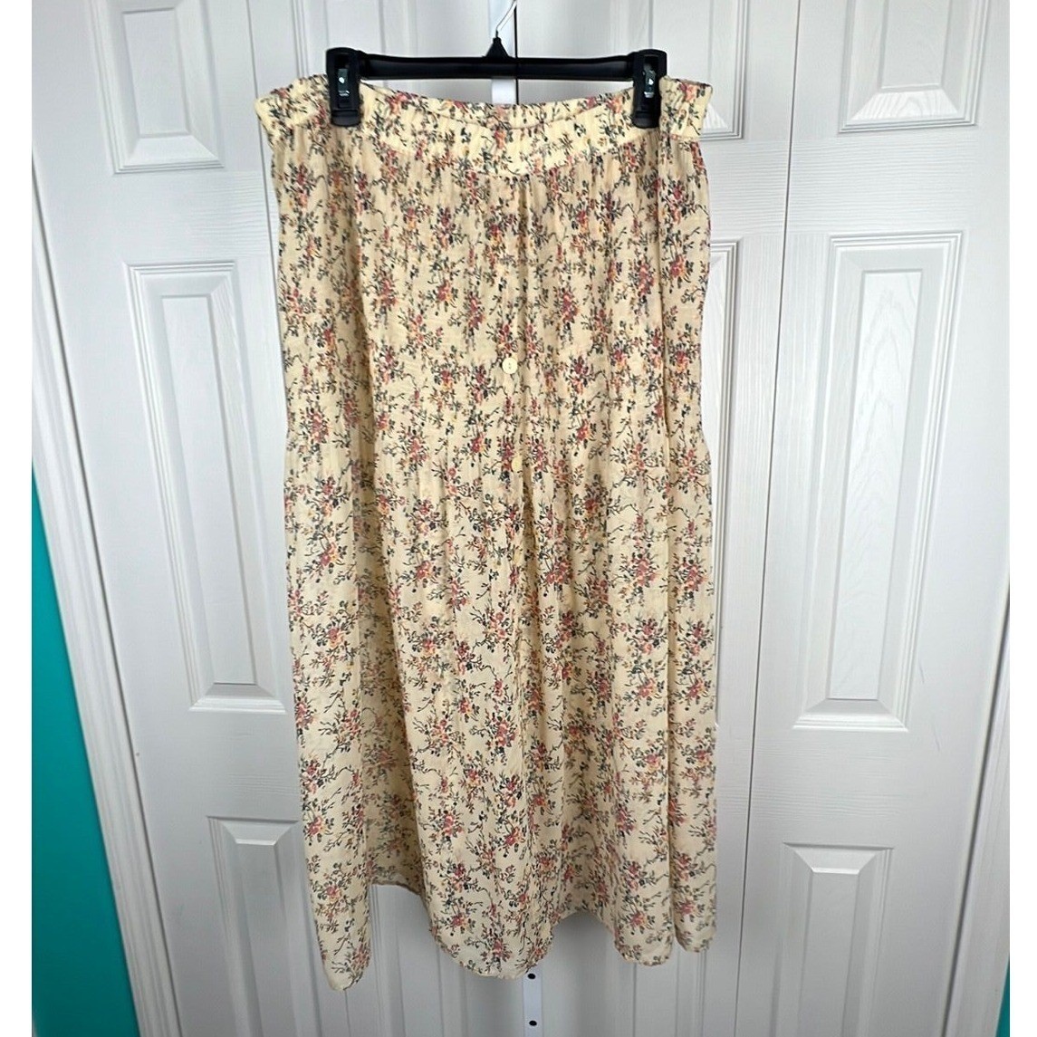 Cottagecore Vintage Express Floral Sheer Midi Skirt, XL 1X, Cream Pink