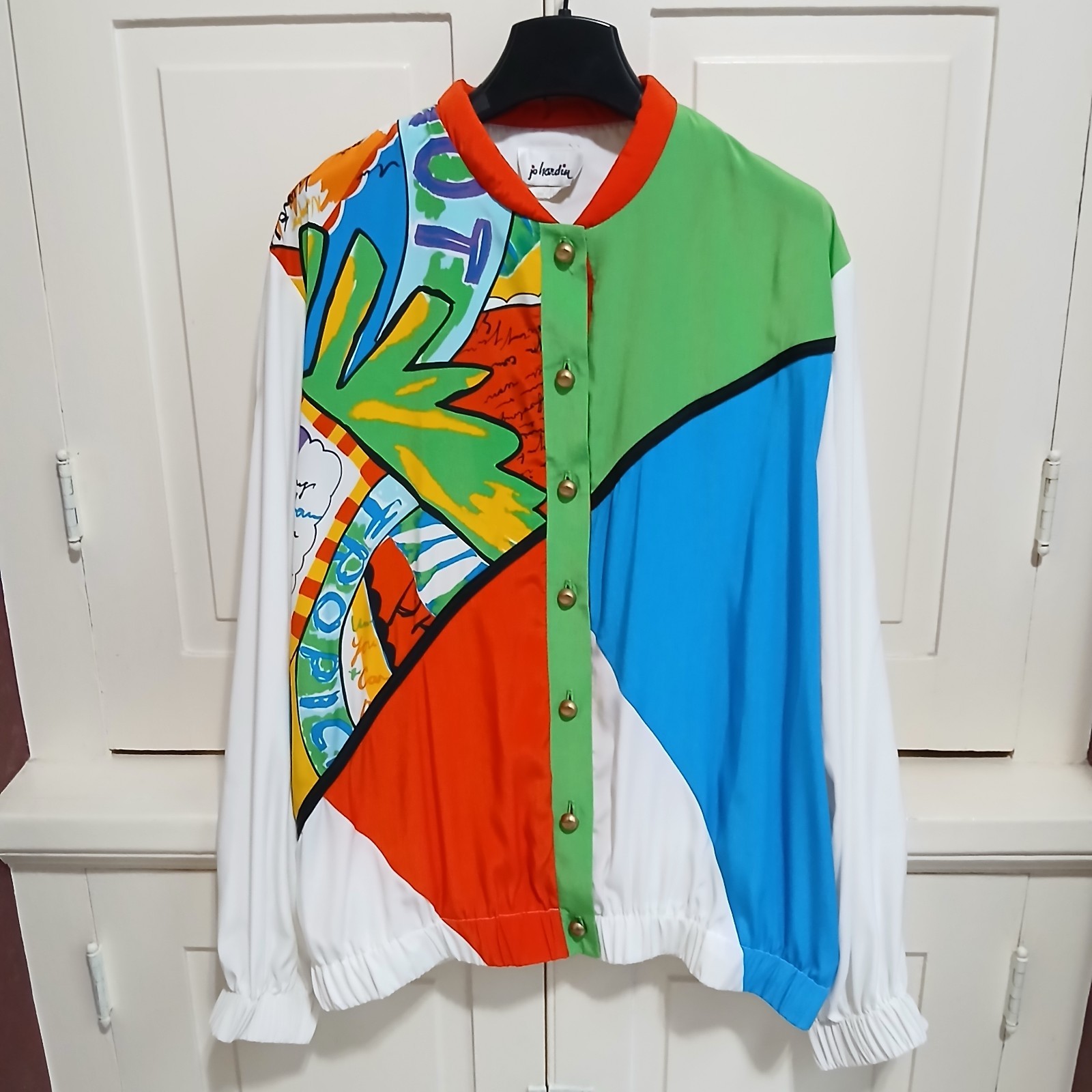 Vintage Jo Hardin Multicolor Abstract Funky Pattern Blouse Shirt Top Size 10