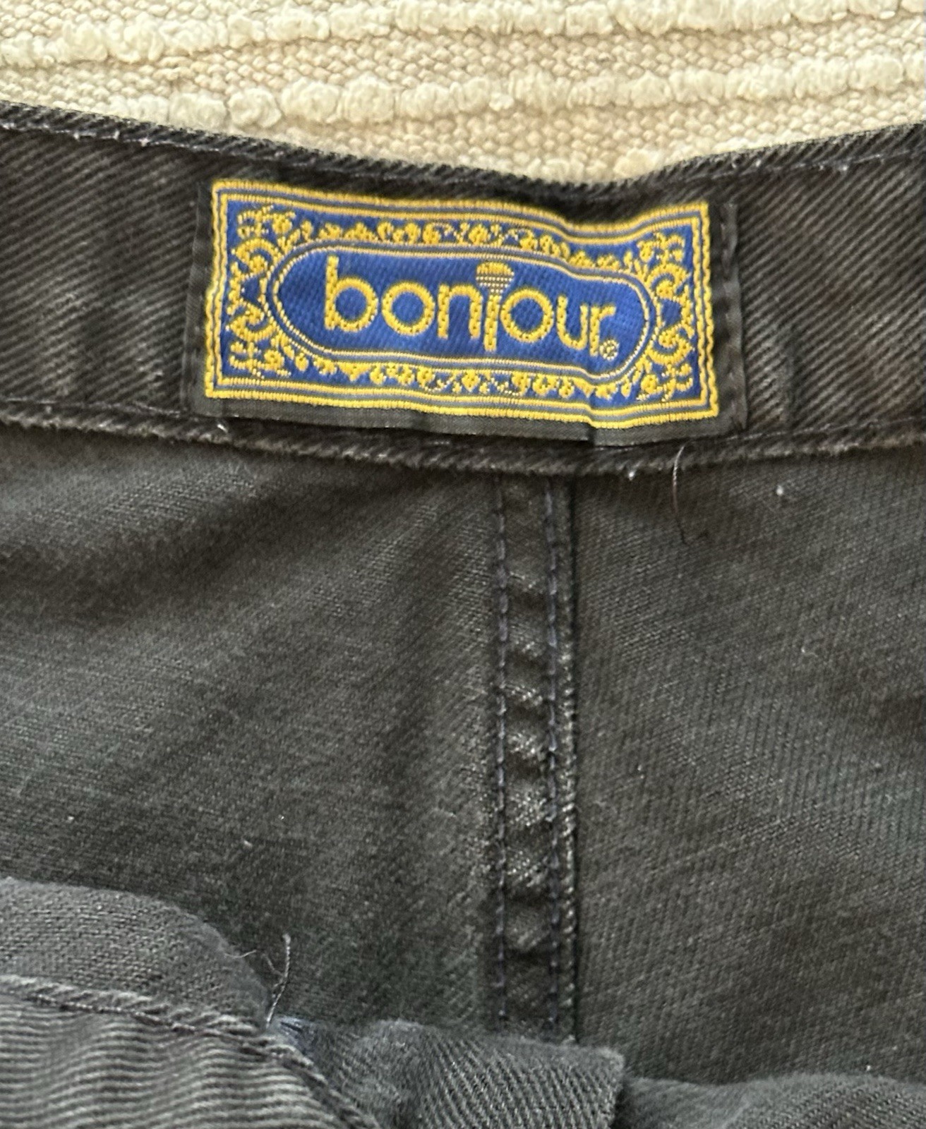 Vintage Bonjour Jeans Black Denim Skort Faux Wrap Short Shorts Skirt 13/14