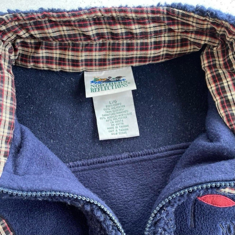 Vintage Northern Reflections Navy Blue Fleece Embroidered Plaid Leaves Jacket L