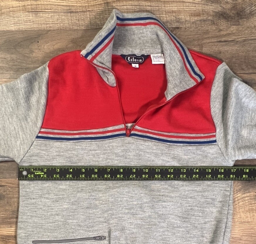 70s Sweater 1/4 Zip Acrylic Vintage Eileen High Collar Zip Pocket Medium .