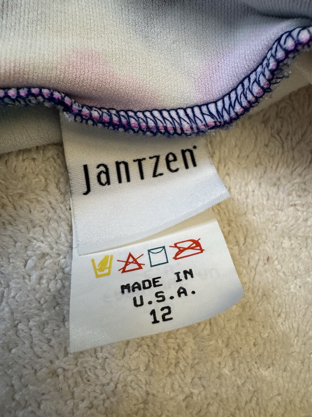 VTG Jantzen One Piece Swimsuit Size 12 Floral Pink Blue Navy 90s Made in USA