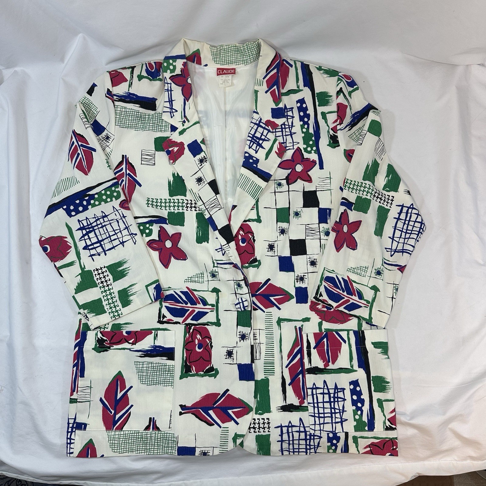 Vintage 90s Claude Floral Geometric Blazer Jacket Womens Size 16