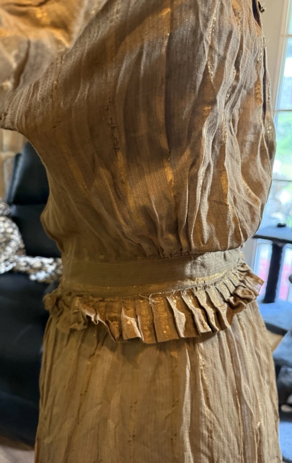 Antique Hand-Sewn Women’s Dress Gown Hook & Eye Closures Rustic Textile
