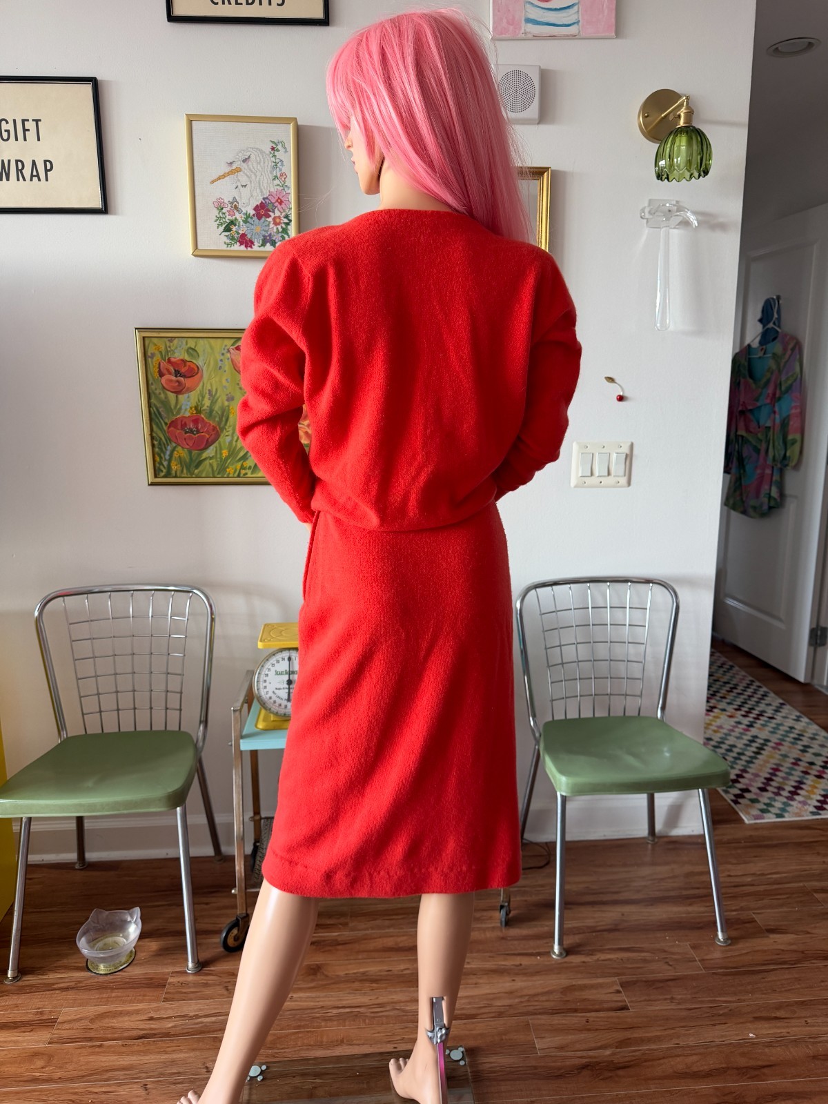 ❤️ Vtg Dalton Cashmere 3pc Skirt Set Cardigan Shell Luxe Minimalist Dress Red S