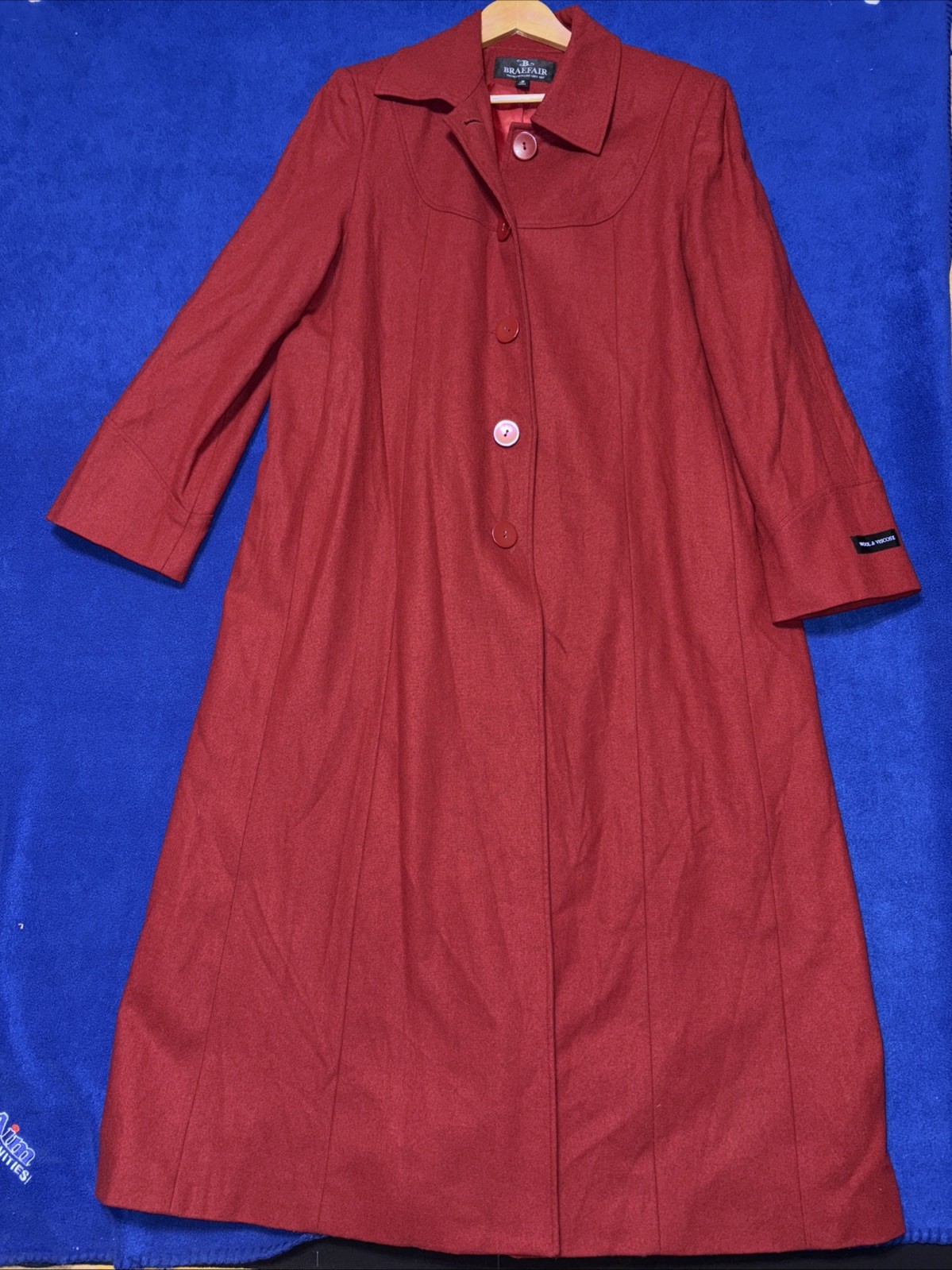 Braefair Women’s Red Wool Blend Long Swing Coat Pockets Lined Nwot Size 16