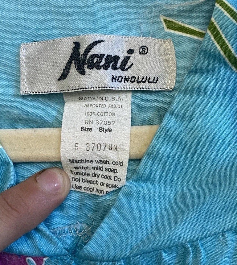 Vintage 70s 80s Nani Honolulu S Mumu Kaftan USA Orchids Turquoise