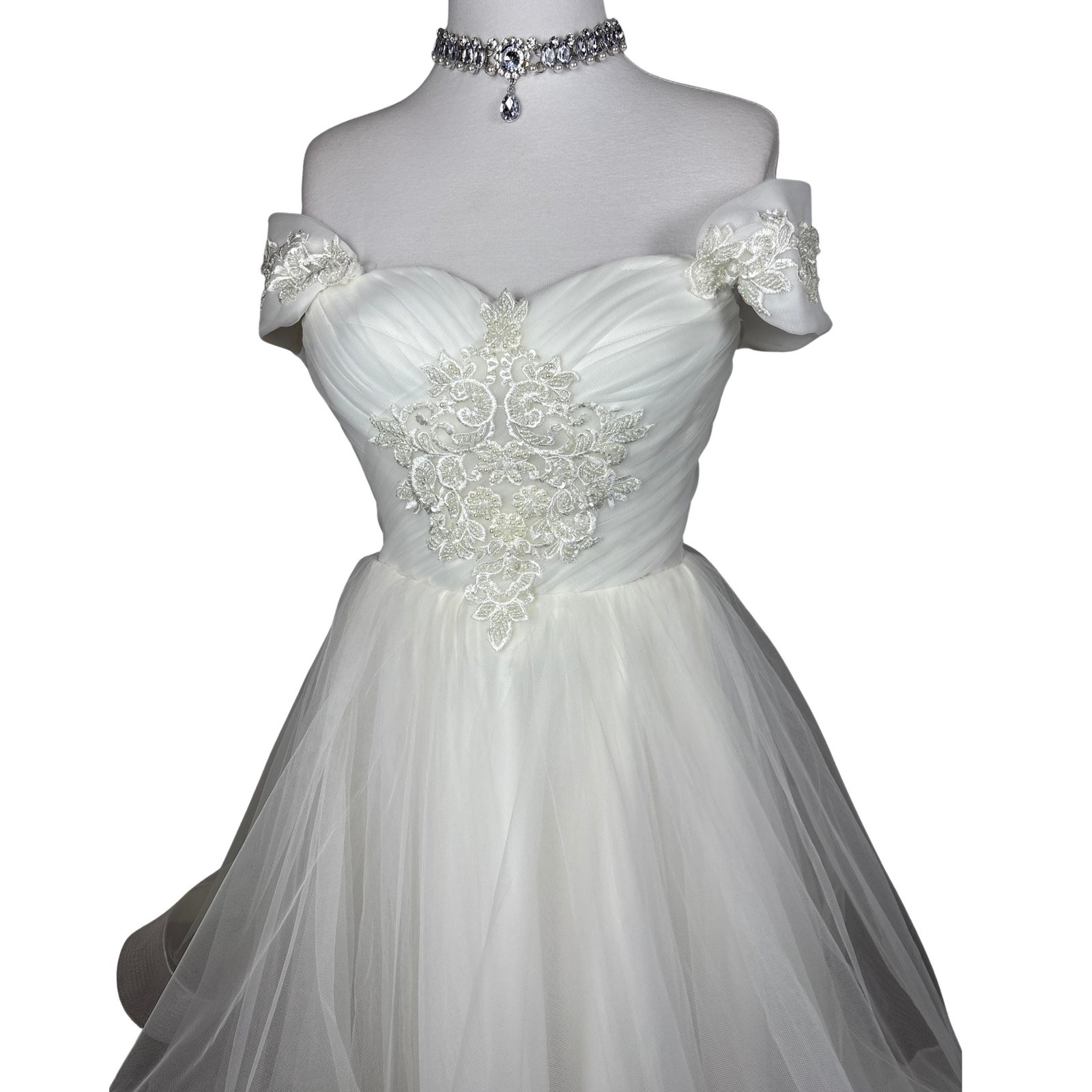Vintage Ivory Bridal Gown Lace Up Back Off Shoulder Wedding Dress Fairycore