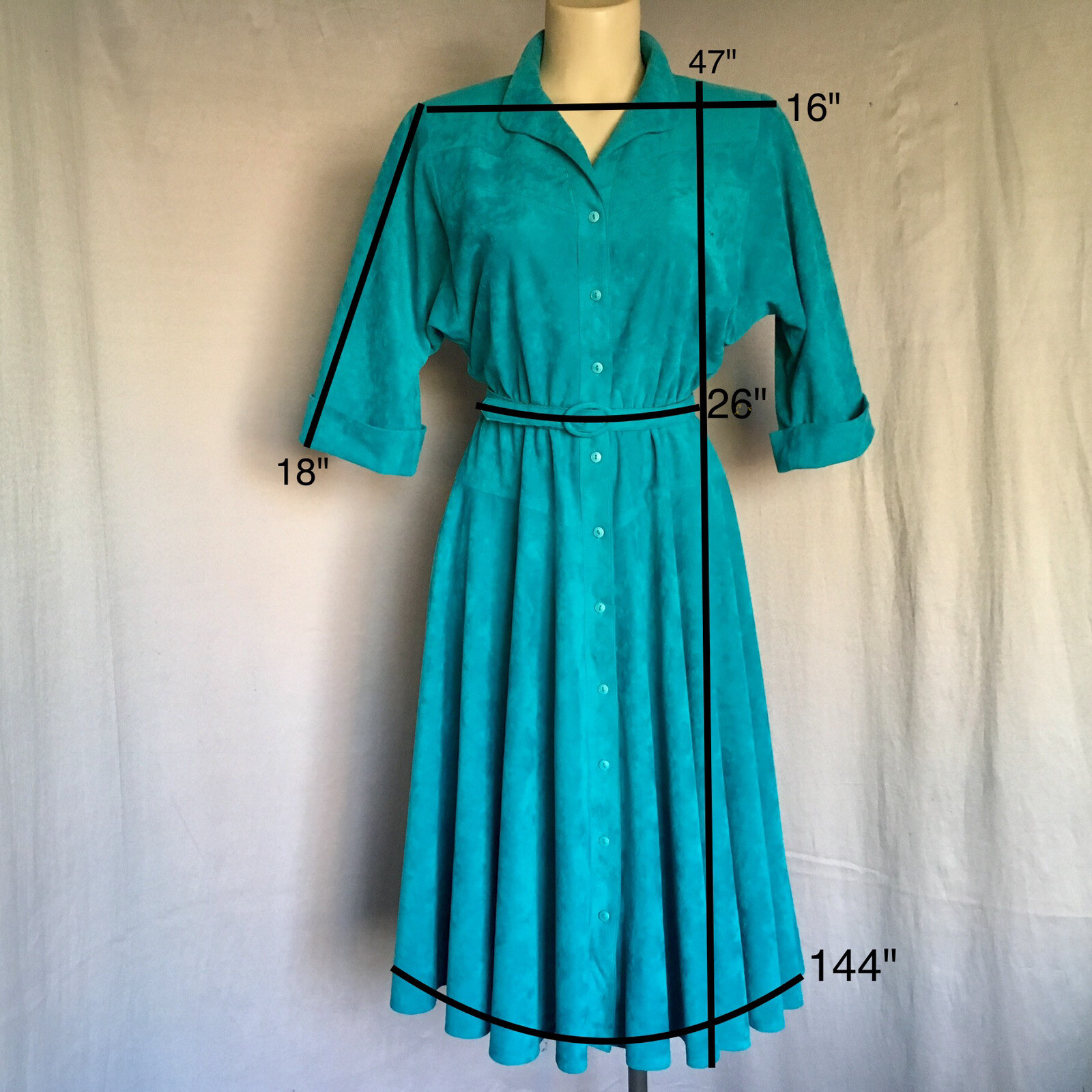 Petites by Willi 80s Teal Shirt Dress Flare Skirt Soft Rockabilly 10