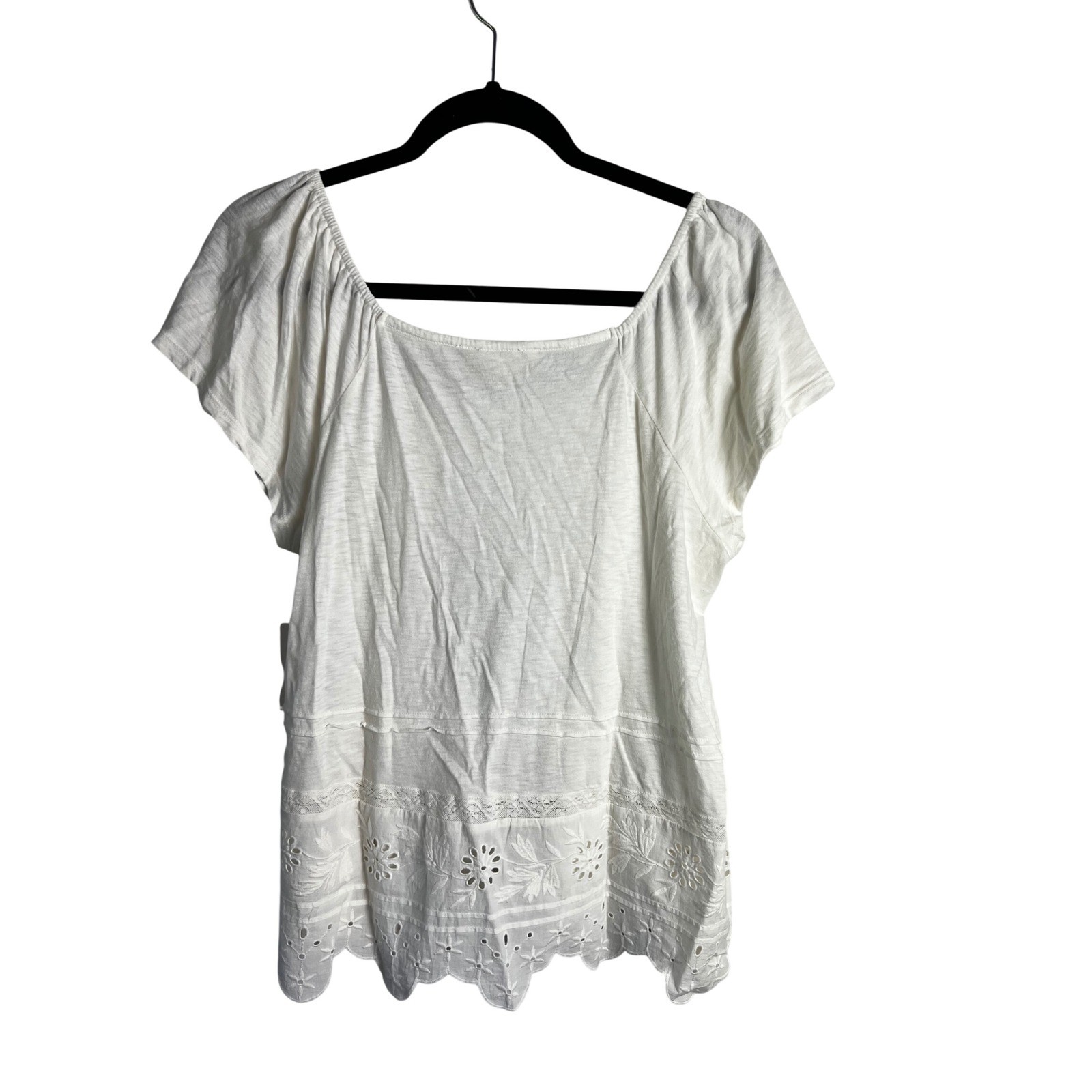 Lucky Brand Off-White Peasant Top Blouse Size Large Boho Feminine Flowy NEW