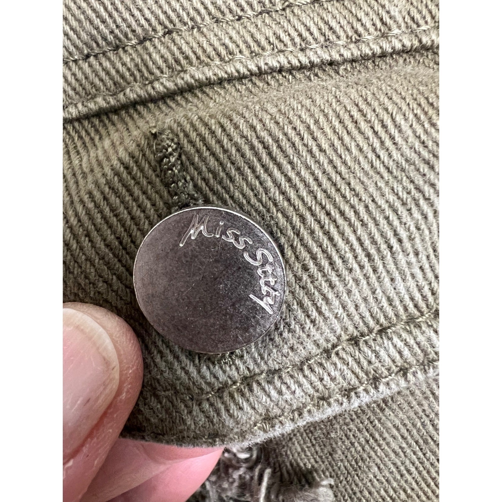 Vintage Miss Sixty Distressed Denim Trucker Jacket Olive Green TCO Rebrand L