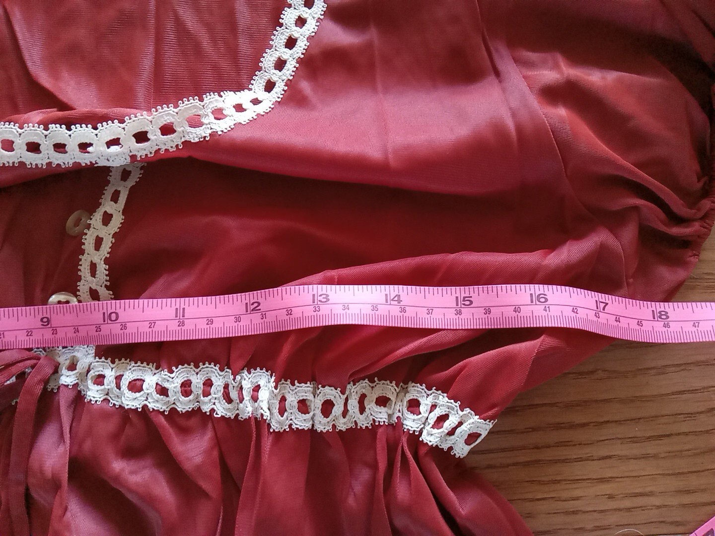 Dreamy Vintage Rogers Brick Red Long Night Gown Ruffles and Lace Women M 12-14