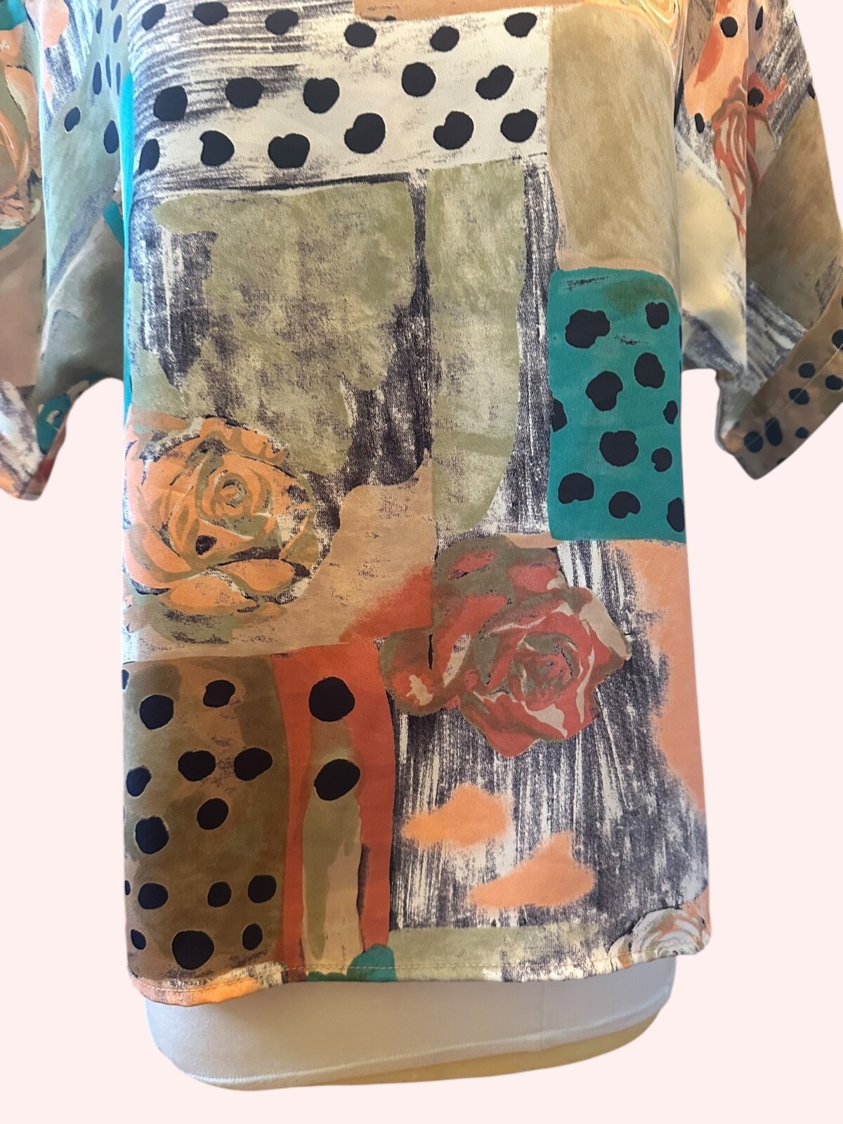 Vintage 80’s coquette pastel blouse with roses and polka dots size medium