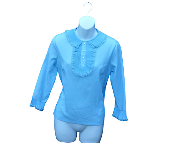 Going-To-A-Go-Go Ruffled Baby Blue 3/4 Sleeve Top;’60s Mod Size 4-5/Small