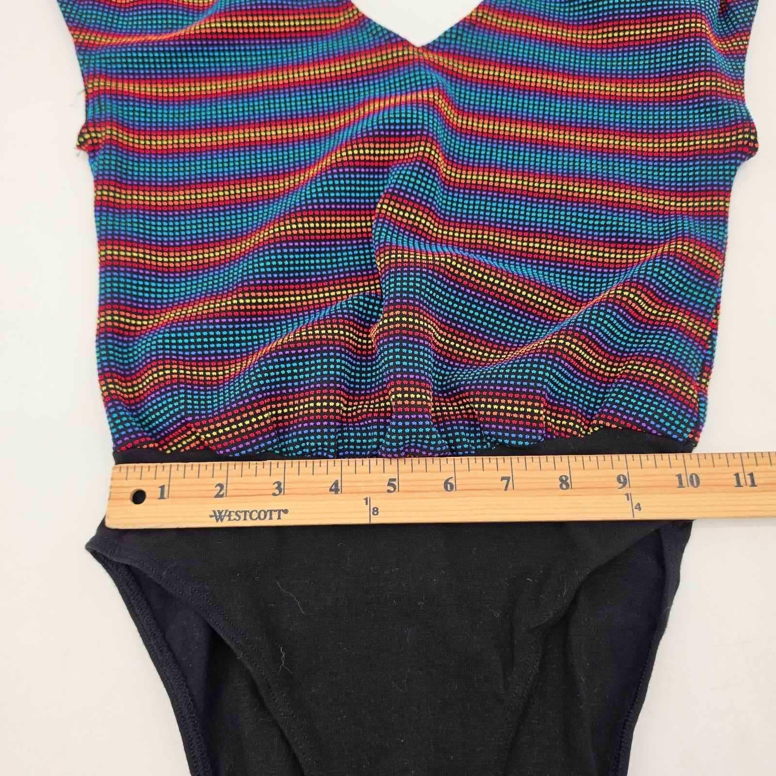Vintage RAIN BEAU Aerobic One-Piece Leotard Size Small Black Rainbow Jazzercise
