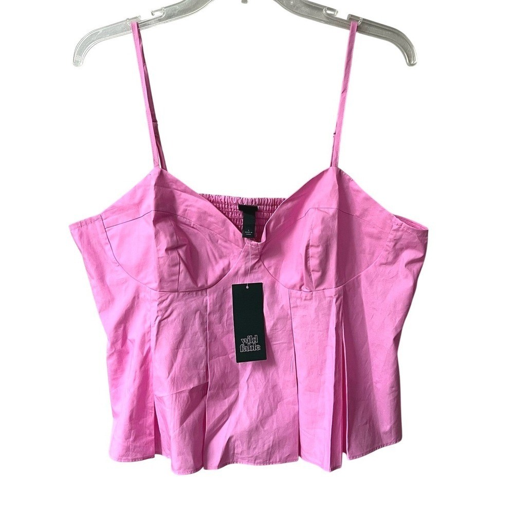 Wild Fable Pleated Poplin Corset Camisole Top Womens Large Pink Coquette Y2K New