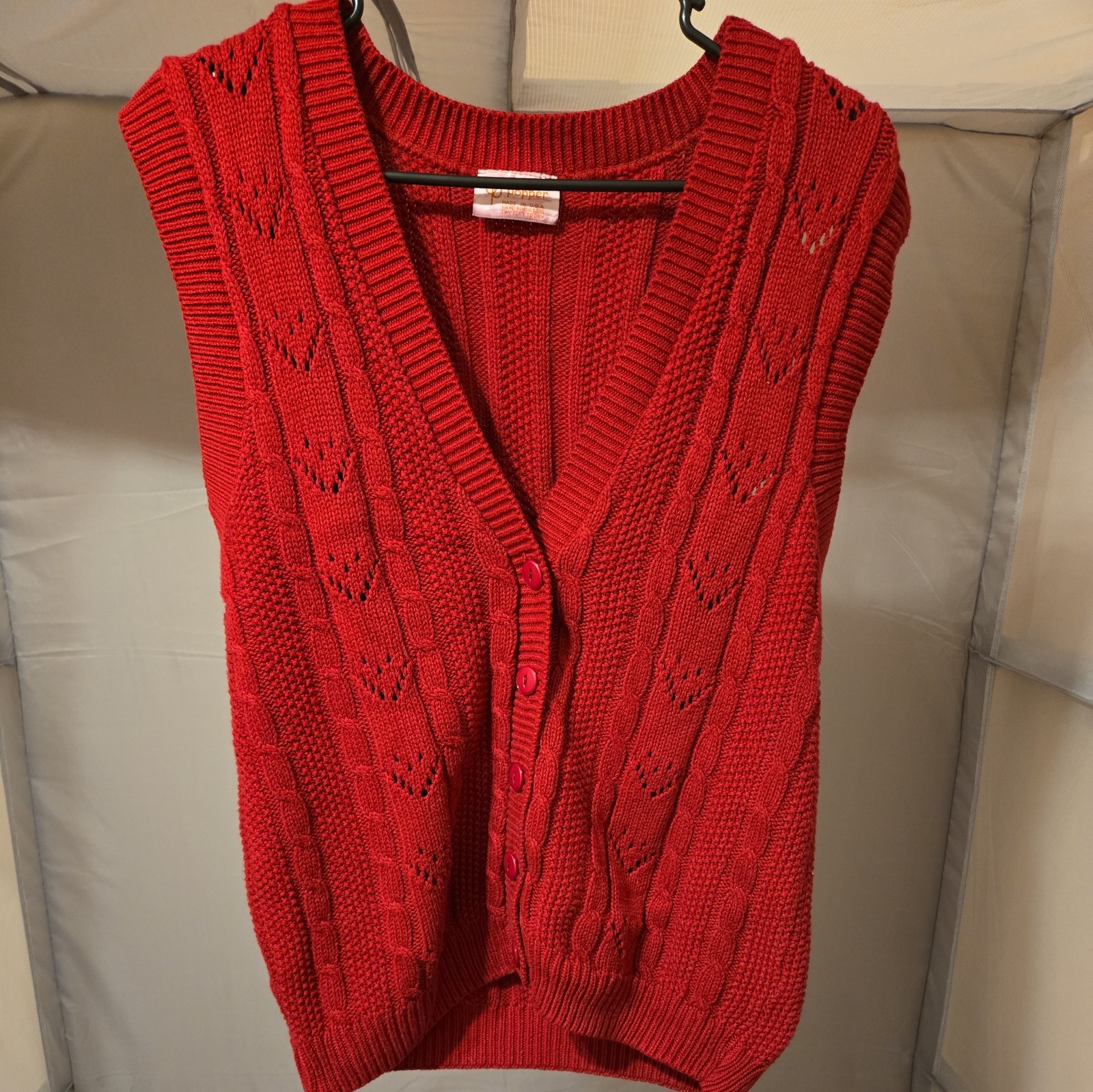 Vtg Beldoch Popper Knit Chunky Vest Buttons Usa Womens grandmacore maroon