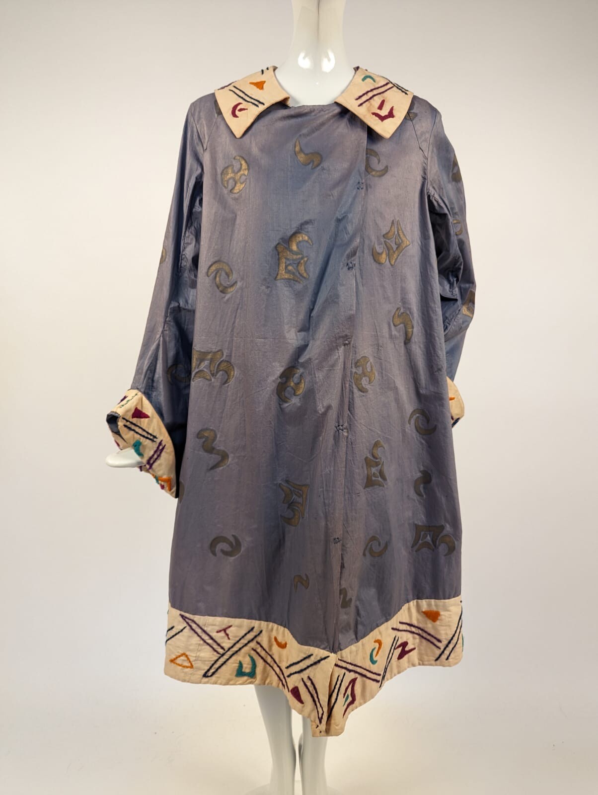 1920’S GOLD STENCILED FORTUNE TELLER HALLOWEEN COSTUME W FEATHER TRIMMED TURBAN