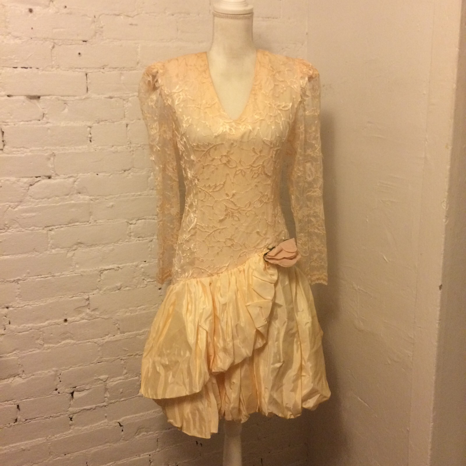 Dave & Johnny Joseph Lara vtg 80s drop waist lace party dress pink 4-6
