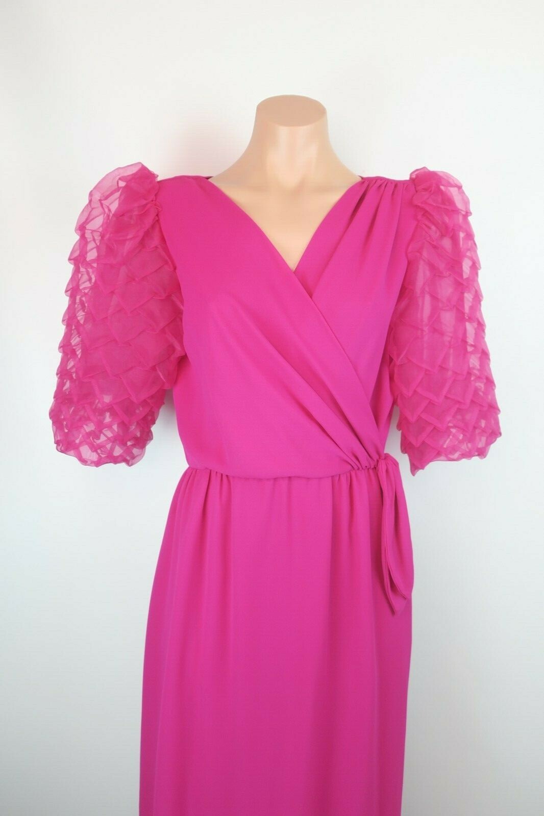 VTG MISS ELLIETTE 12 Pink Gown Pageant Wedding BOLD Pineapple Sleeve FORMAL Prom
