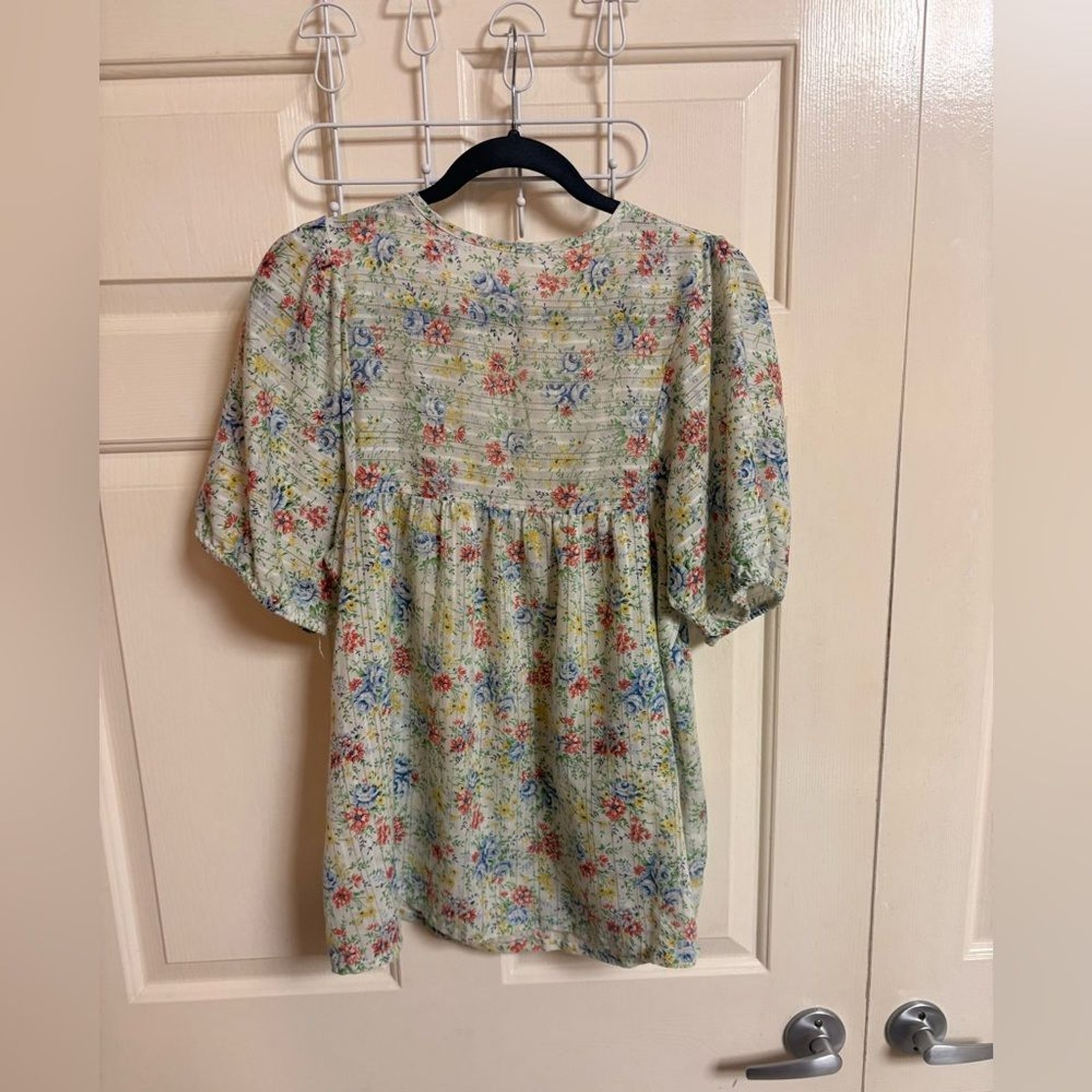 VTG 1970s Peasant Style Cotton/Polyester Floral Print Blouse boho Gypsy lagen